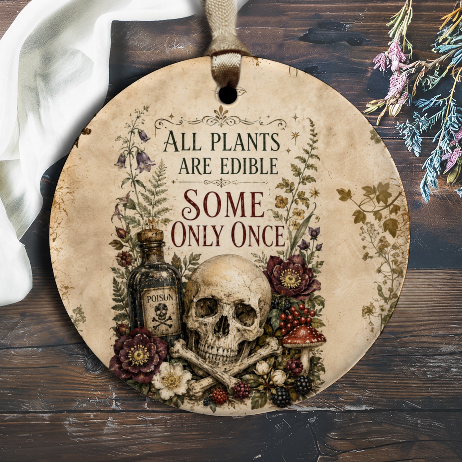 All Plants Are Edible Some Only Once Halloween Ornament Skull Floral Poison Bottle Gothic Decor Spooky Home Decoration O1912