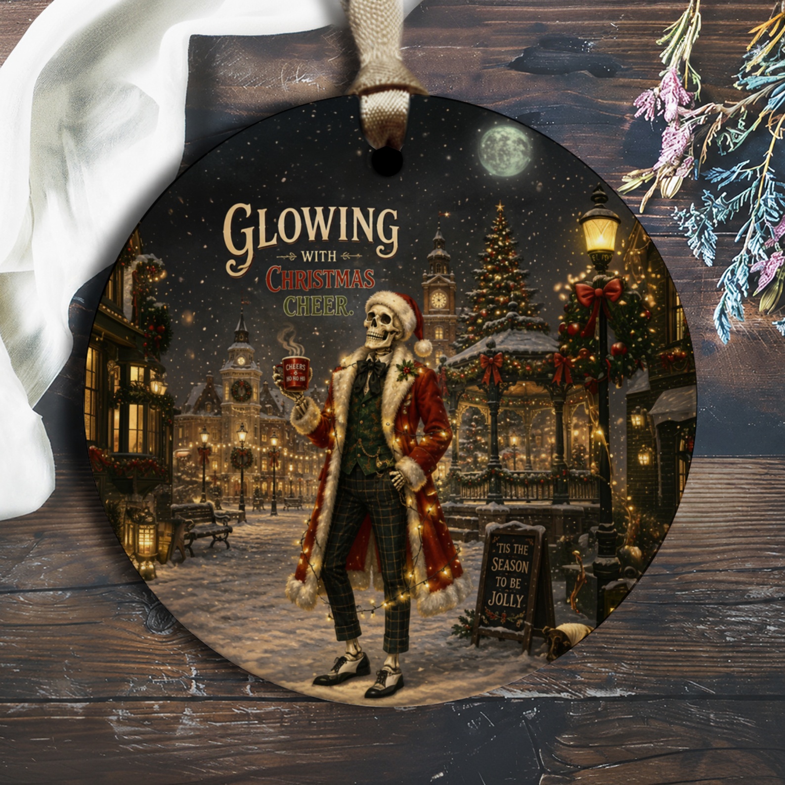 Glowing With Christmas Cheer Skeleton Ornament Festive Holiday Decor Unique Christmas Tree Decoration Gothic Style O1913