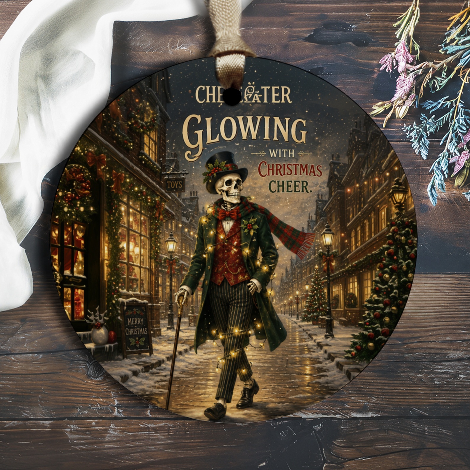 Chepeater Glowing With Christmas Cheer Skeleton Ornament Festive Holiday Decor Unique Christmas Decoration Gift O1936