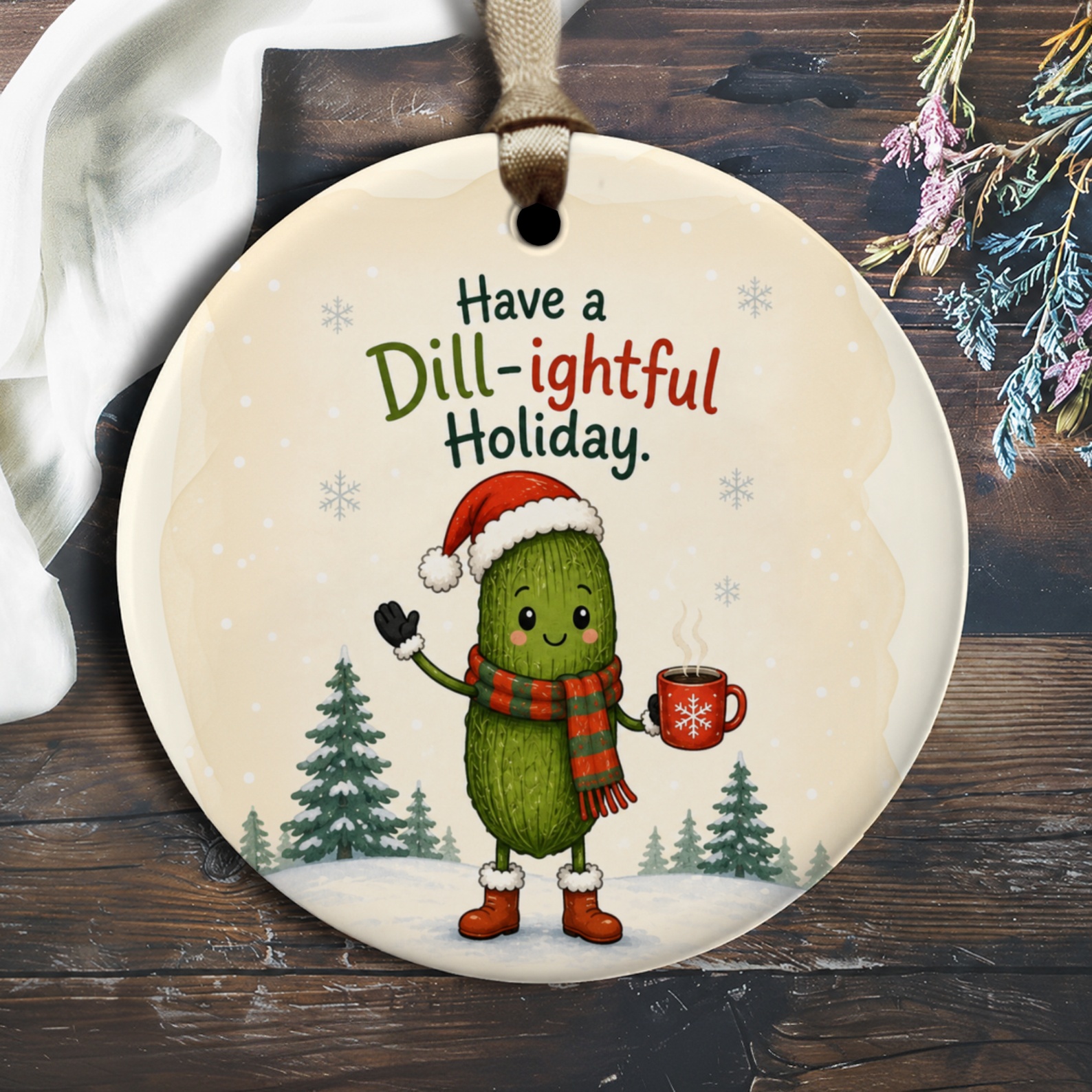 Have A Dill-Ightful Holiday Christmas Ornament Funny Pickle Santa Hat Cute Holiday Decor Gift Idea O1939