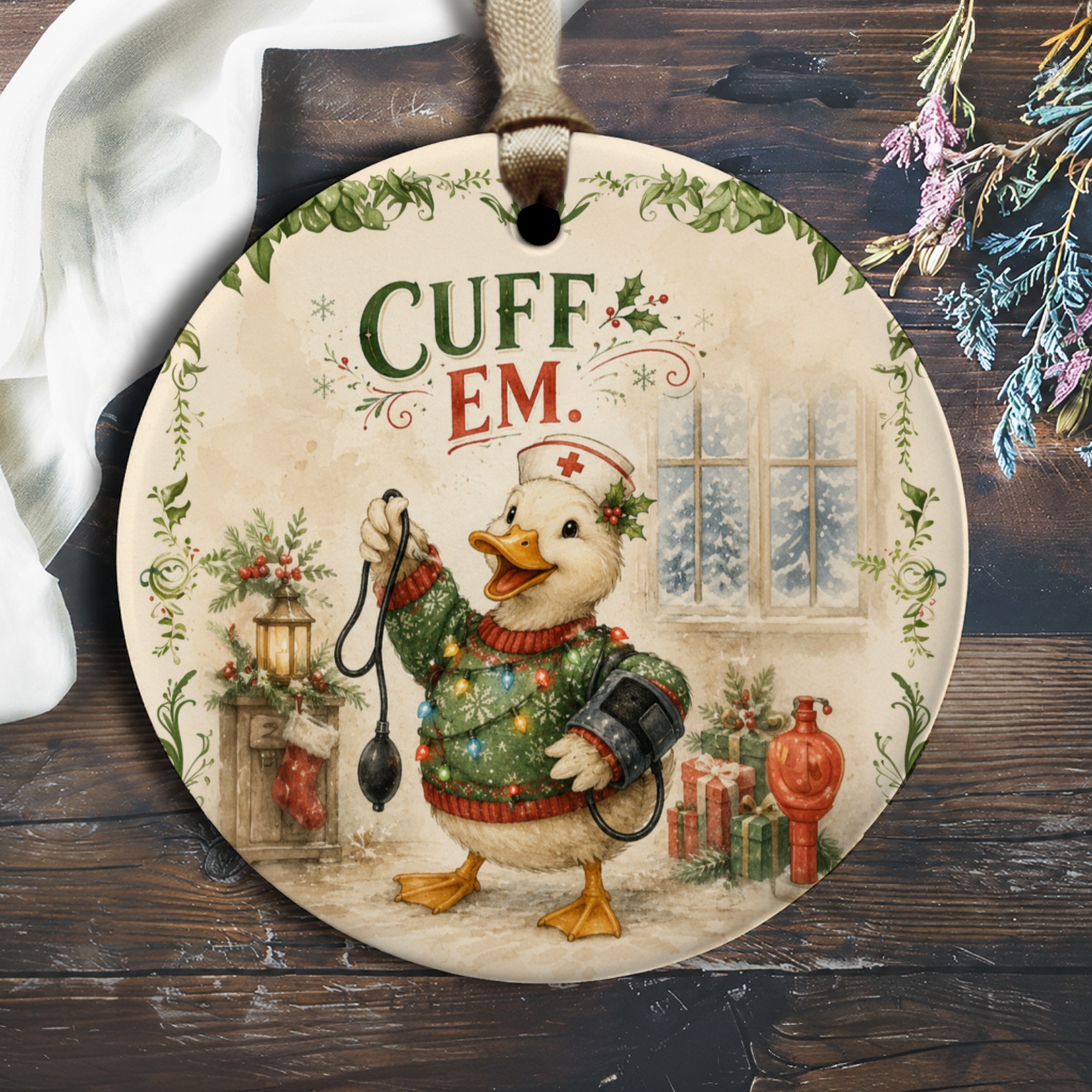 Cuff Em. Christmas Ornament Cute Duck In Festive Attire Holiday Decor Gift For Animal Lovers Unique Xmas Decoration O1942