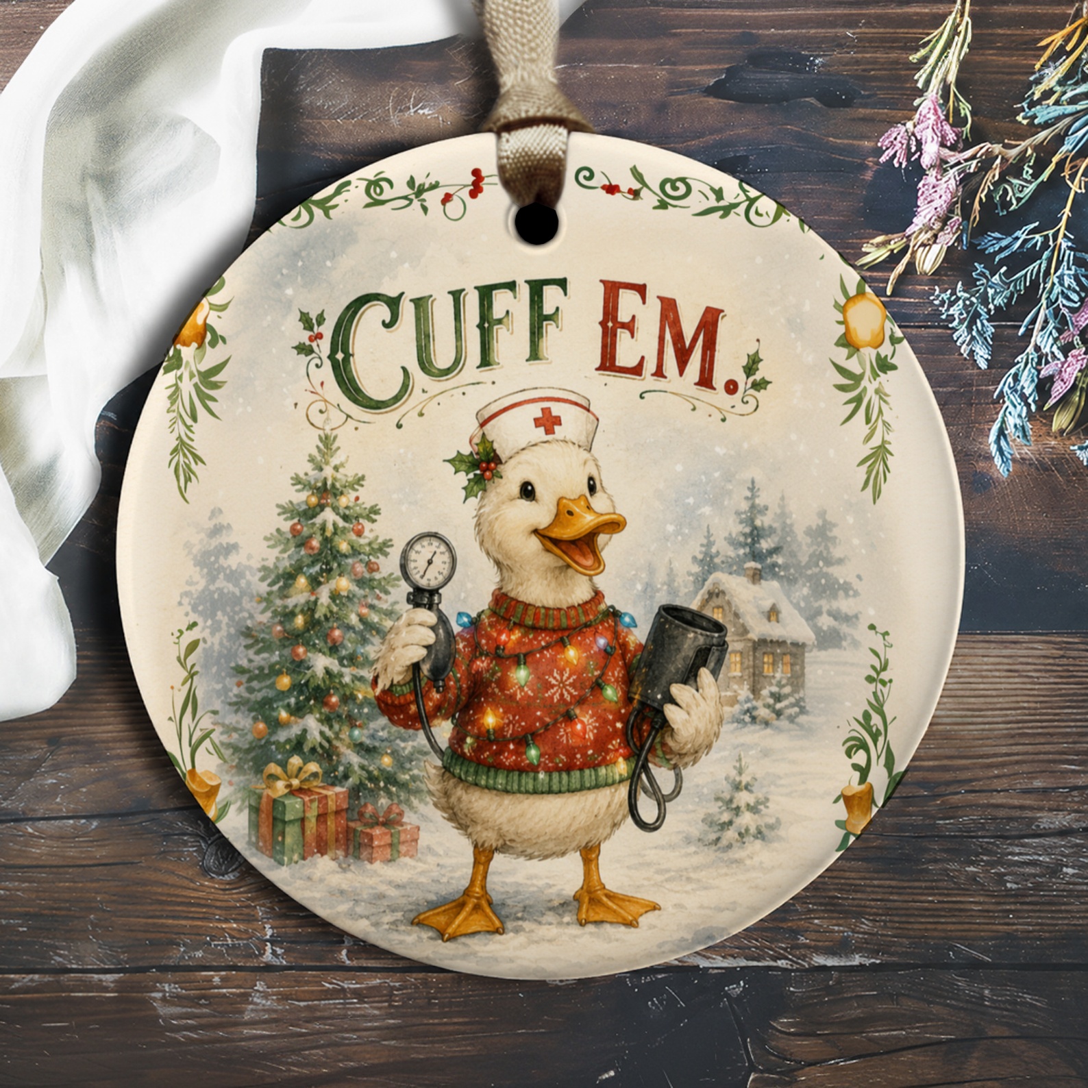 Cuff Em. Christmas Ornament Cute Duck Nurse Holiday Decor Funny Medical Theme Gift For Healthcare Workers O1943