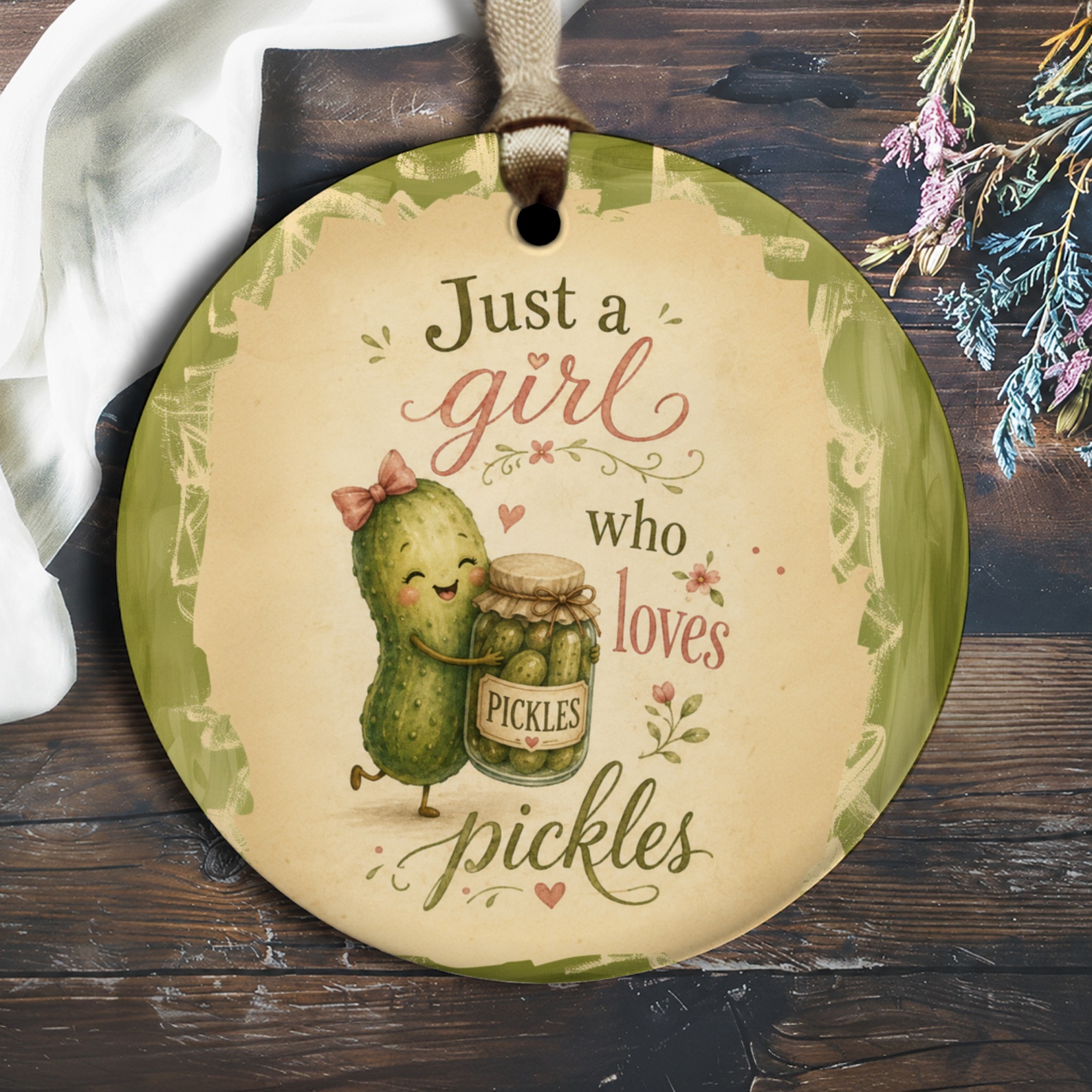 Just A Girl Who Loves Pickles Ornament Cute Pickle Character Fun Kitchen Decor Gift For Pickle Lovers Home Decoration O1953