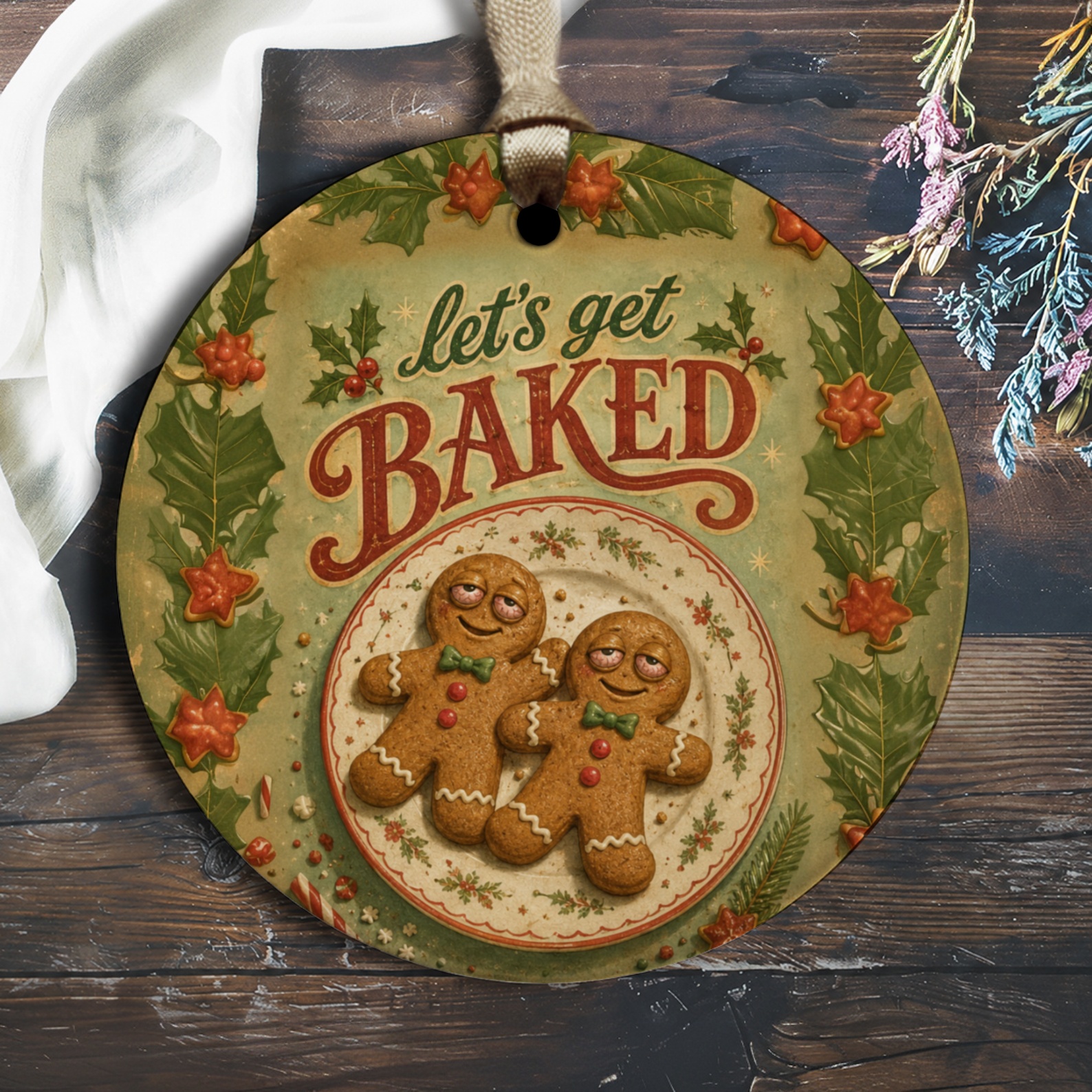 Let's Get Baked Funny Christmas Ornament Gingerbread Cookies Holiday Decor Cute Xmas Tree Decoration For Bakers O1955