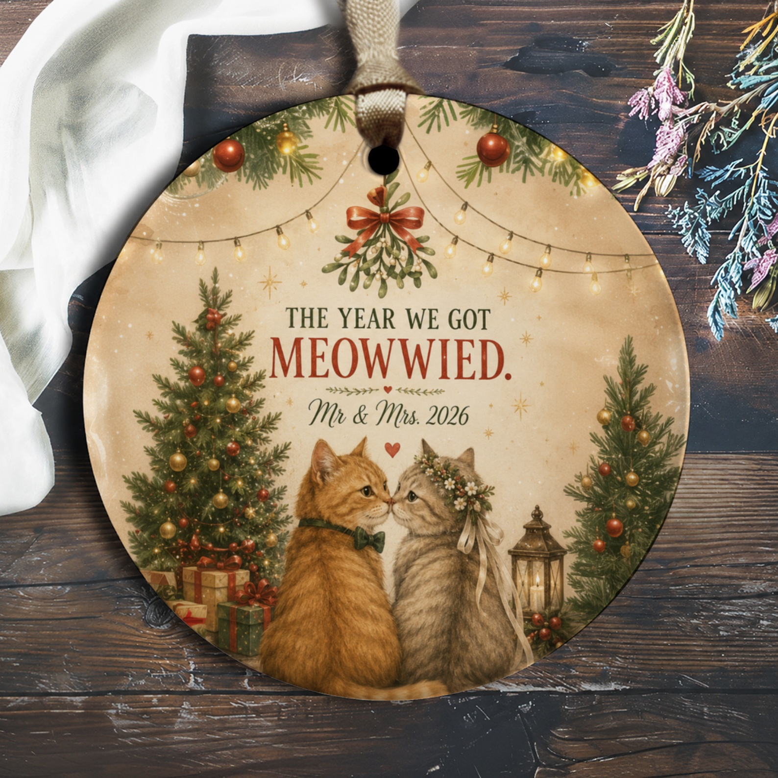 The Year We Got Meowwied Wedding Ornament Cute Cat Couple Christmas Decor Mr & Mrs 2026 Newlywed Gift Keepsake O1977