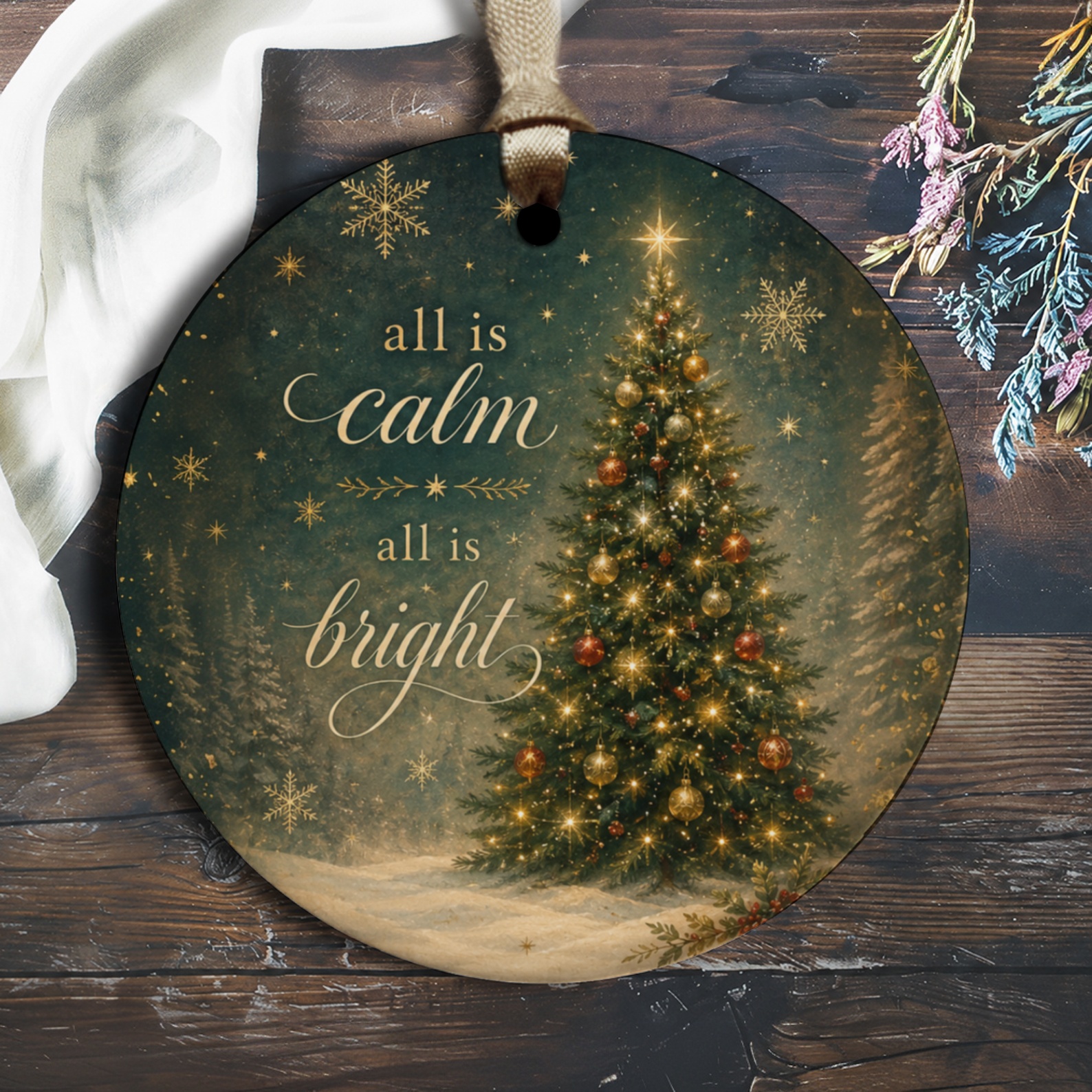 All Is Calm All Is Bright Christmas Ornament Holiday Tree Decor Festive Winter Decoration Snowflake Gift O1984