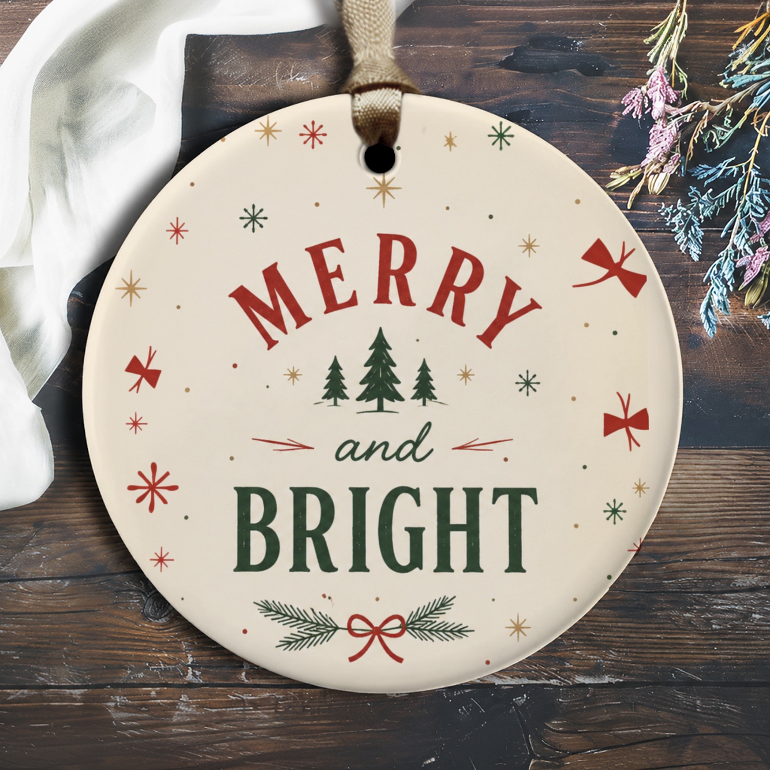 Merry And Bright Christmas Ornament Festive Holiday Decor Tree Decoration Winter Home Accent Gift Idea O1920