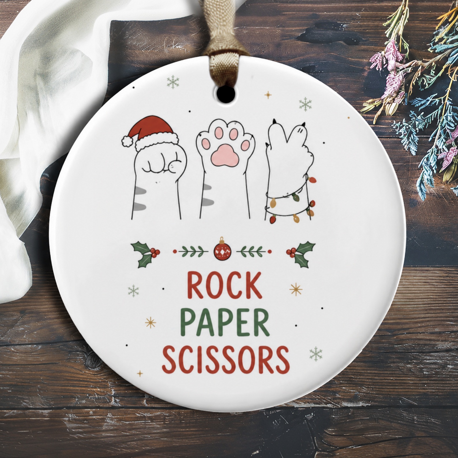Rock Paper Scissors Christmas Ornament Cute Cat Paws Holiday Decor Festive Tree Decoration Gift For Cat Lovers O1928