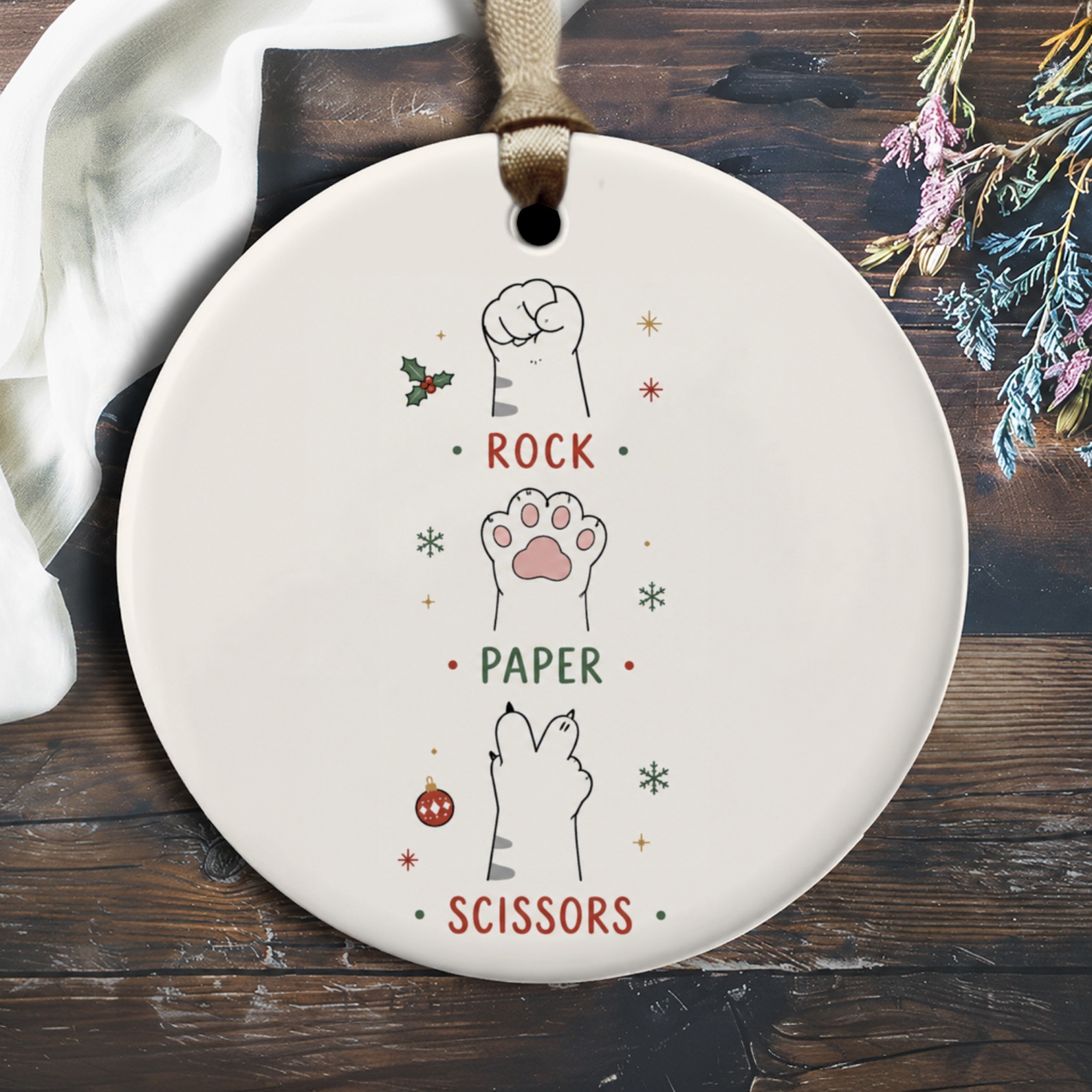 Rock Paper Scissors Cat Paws Ornament Cute Christmas Decoration For Cat Lovers Fun Holiday Decor Gift Idea O1929