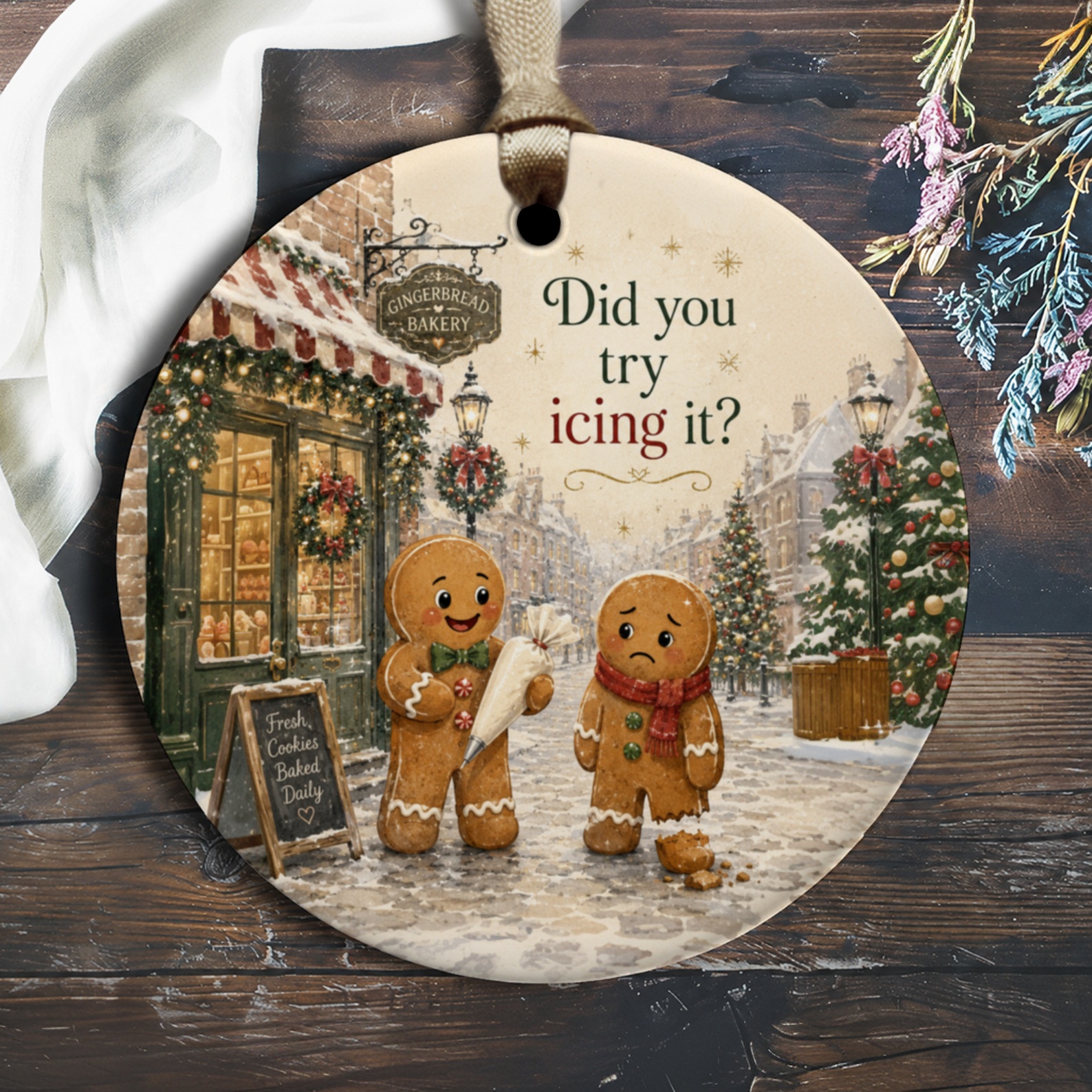 Did You Try Icing It? Christmas Ornament Gingerbread Cookies Winter Scene Holiday Decor Cute Festive Decoration O2006