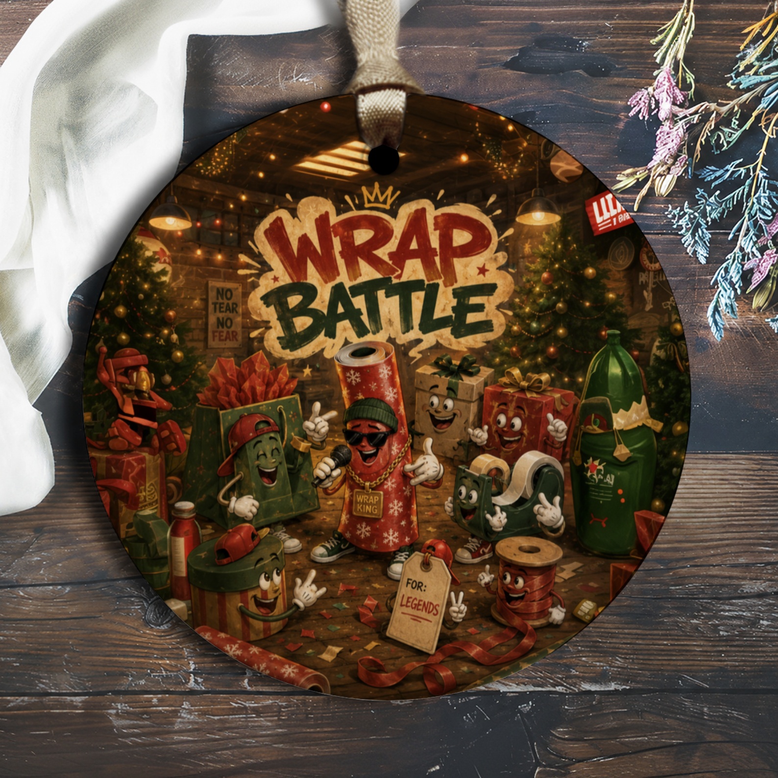 Wrap Battle Christmas Ornament Festive Holiday Decor Funny Gift Wrap Scene Tree Decoration Unique Xmas Ornament O1937