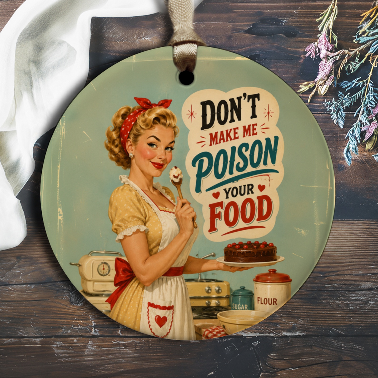 Don't Make Me Poison Your Food Funny Retro Kitchen Ornament Vintage Housewife Decor Gift For Her O1960