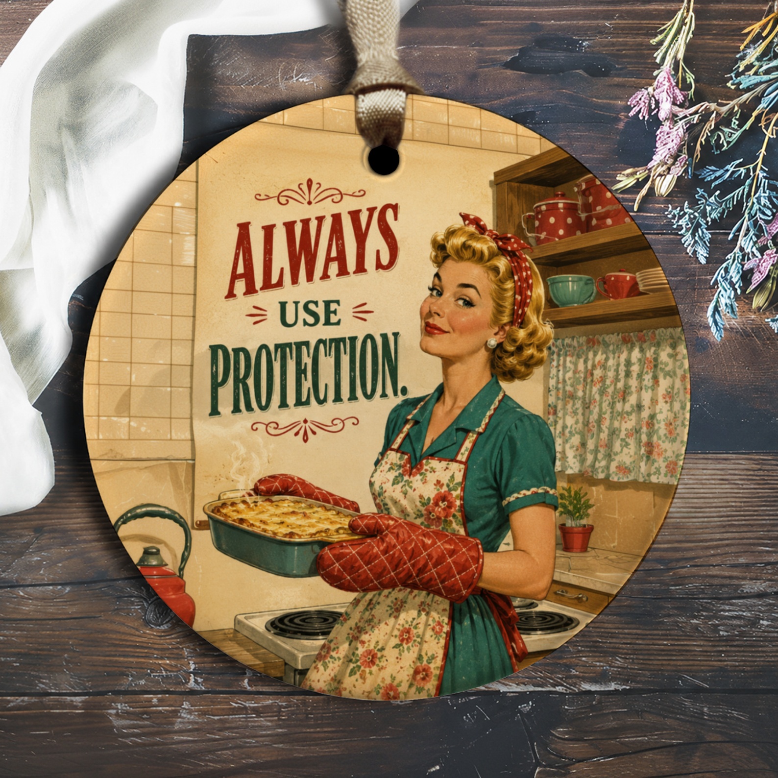Always Use Protection Retro Kitchen Ornament Funny Vintage Style Home Decor Gift For Her Wall Art O1965