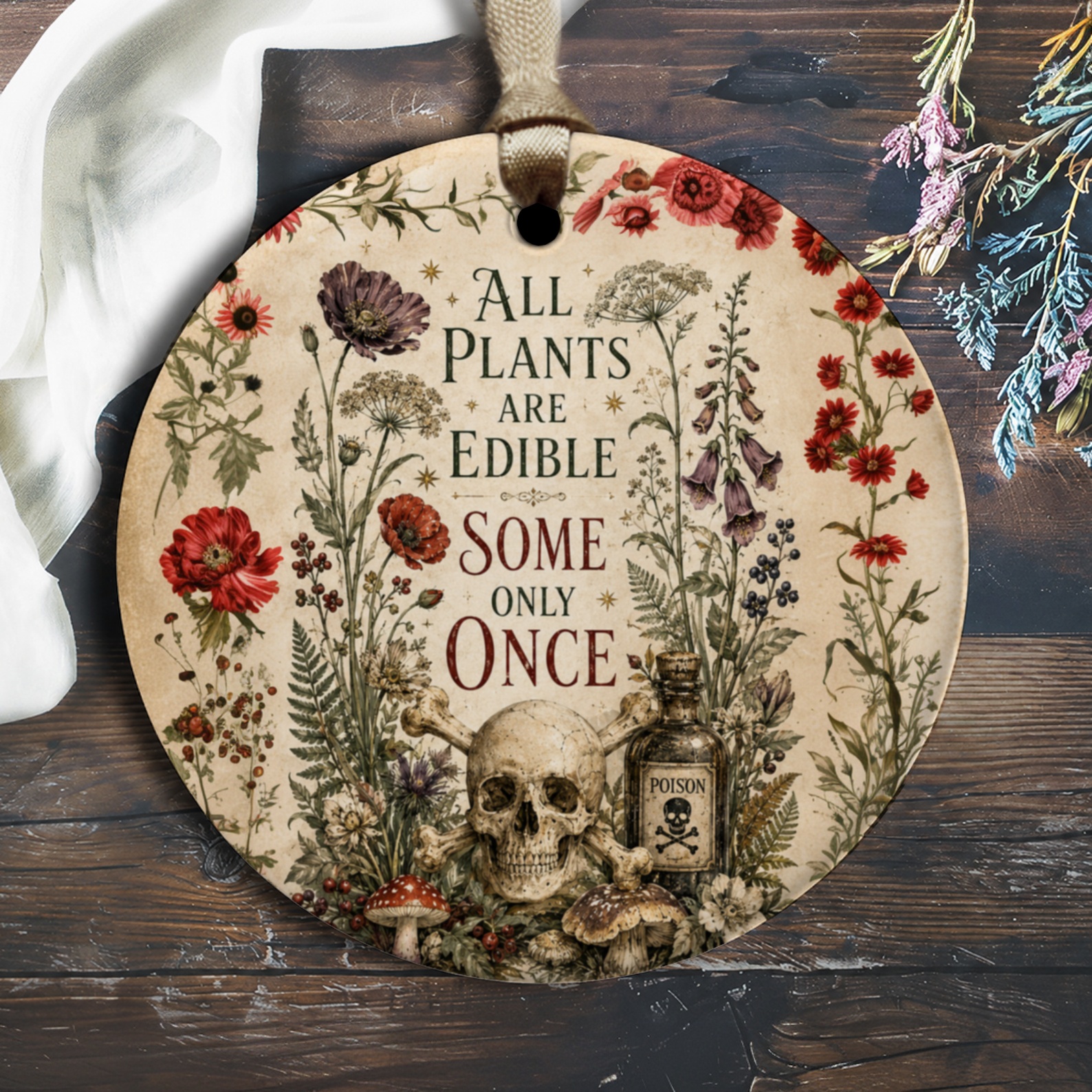 All Plants Are Edible Some Only Once Botanical Skull Ornament Gothic Home Decor Poison Bottle Halloween Decoration O1968