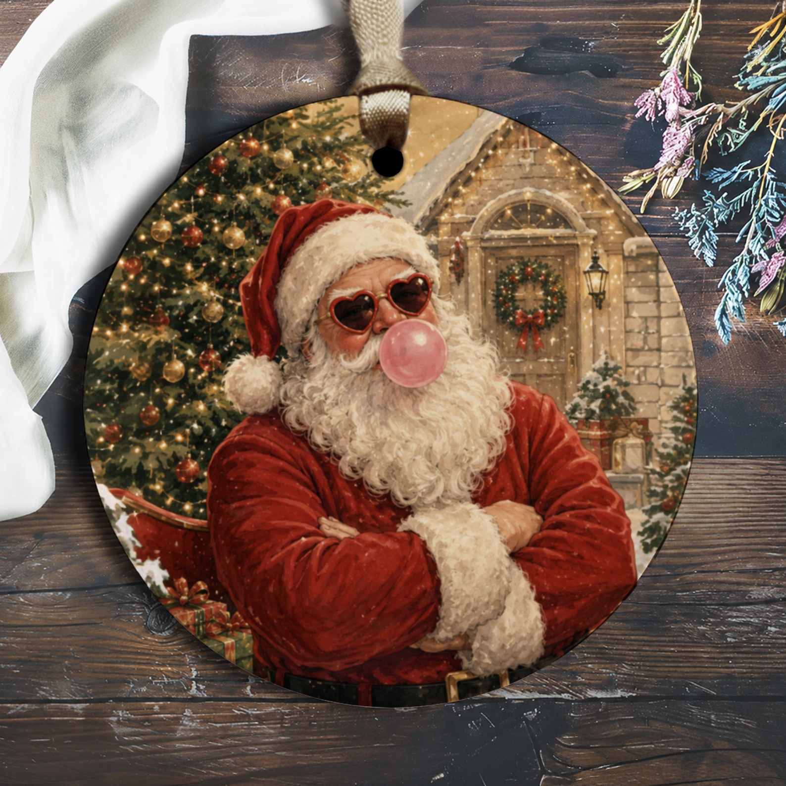 Santa Christmas Ornament Fun Holiday Decor Santa With Sunglasses Bubblegum Festive Tree Decoration For Christmas Lovers O1986