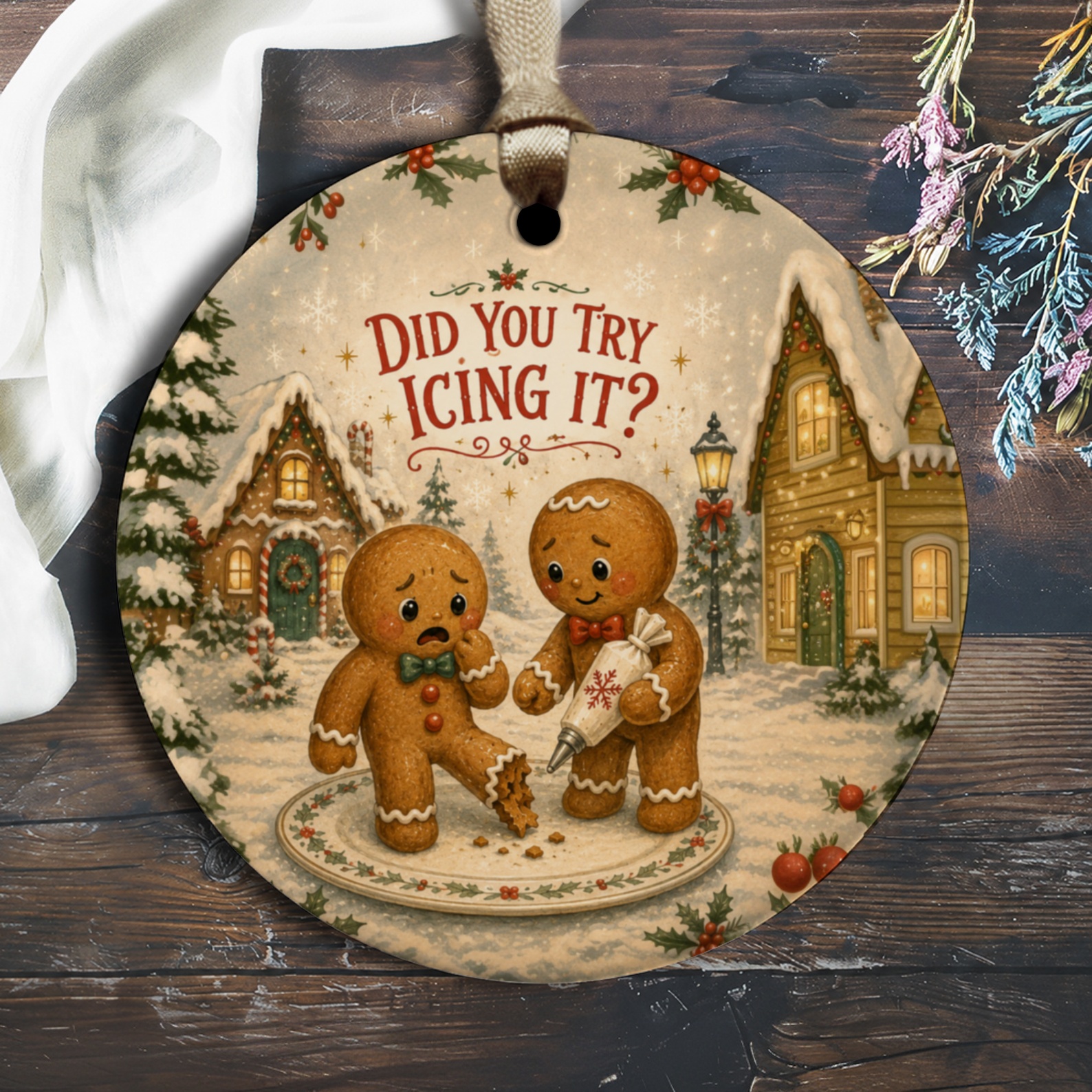 Did You Try Icing It? Funny Gingerbread Ornament Christmas Decor Cute Holiday Decoration Winter Scene Gift O1991
