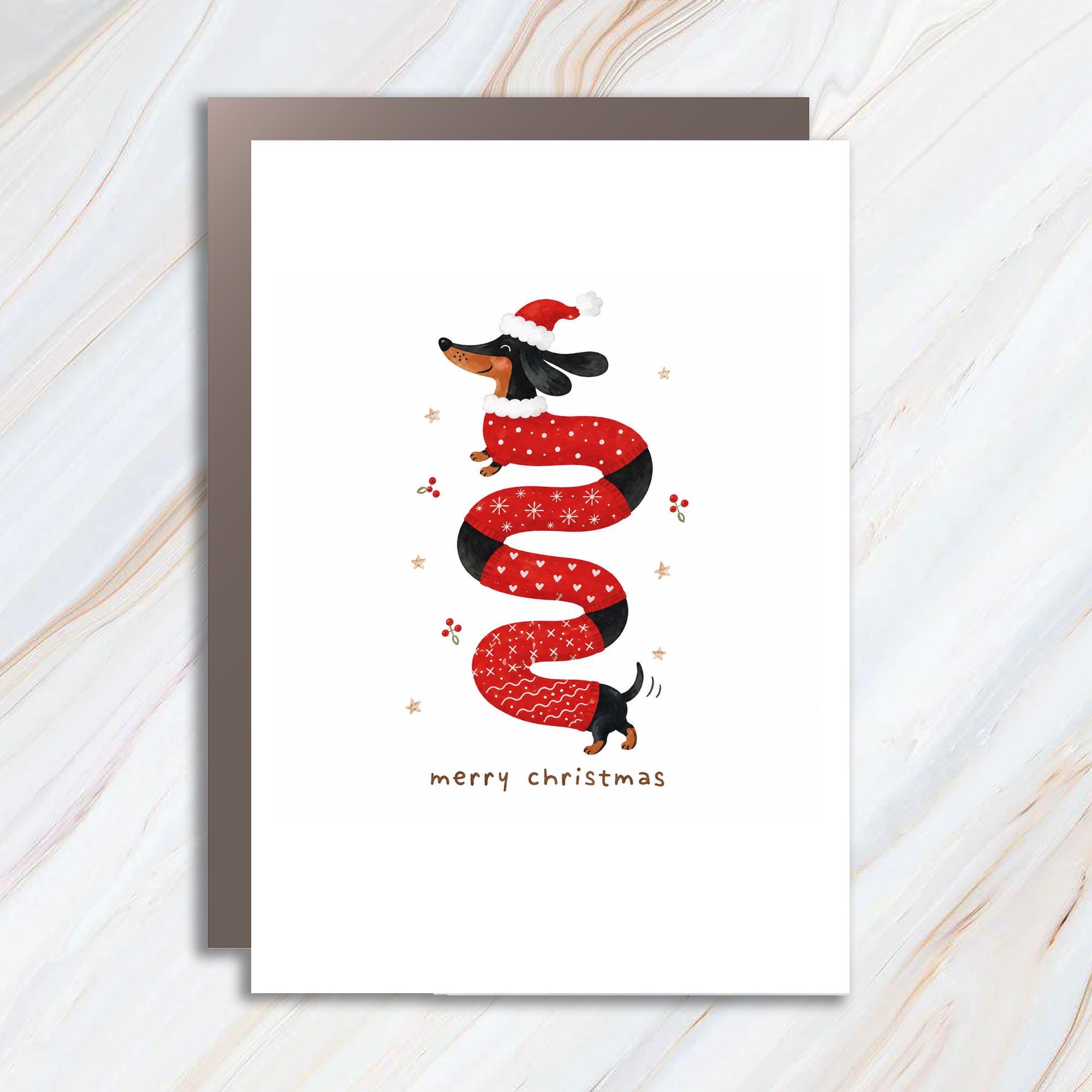 Merry Christmas Dachshund Card Cute Holiday Greeting Card For Dog Lover Festive Christmas Card With Sausage Dog C1466