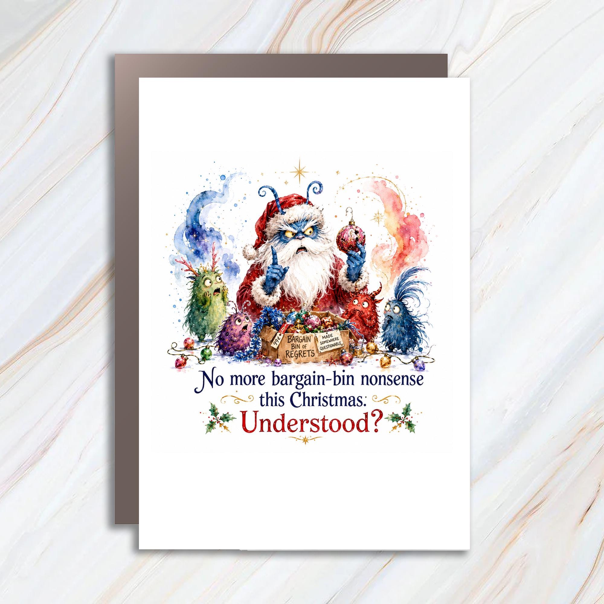 No More Bargain-Bin Nonsense This Christmas Funny Santa Christmas Card Quirky Holiday Greeting Card For Him Her C1469