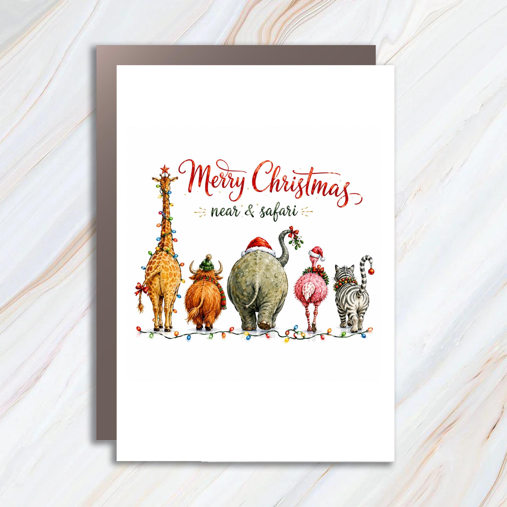 Merry Christmas Near & Safari Funny Christmas Card Safari Animals Holiday Greeting Card Cute Animal Lovers Xmas Card C1482