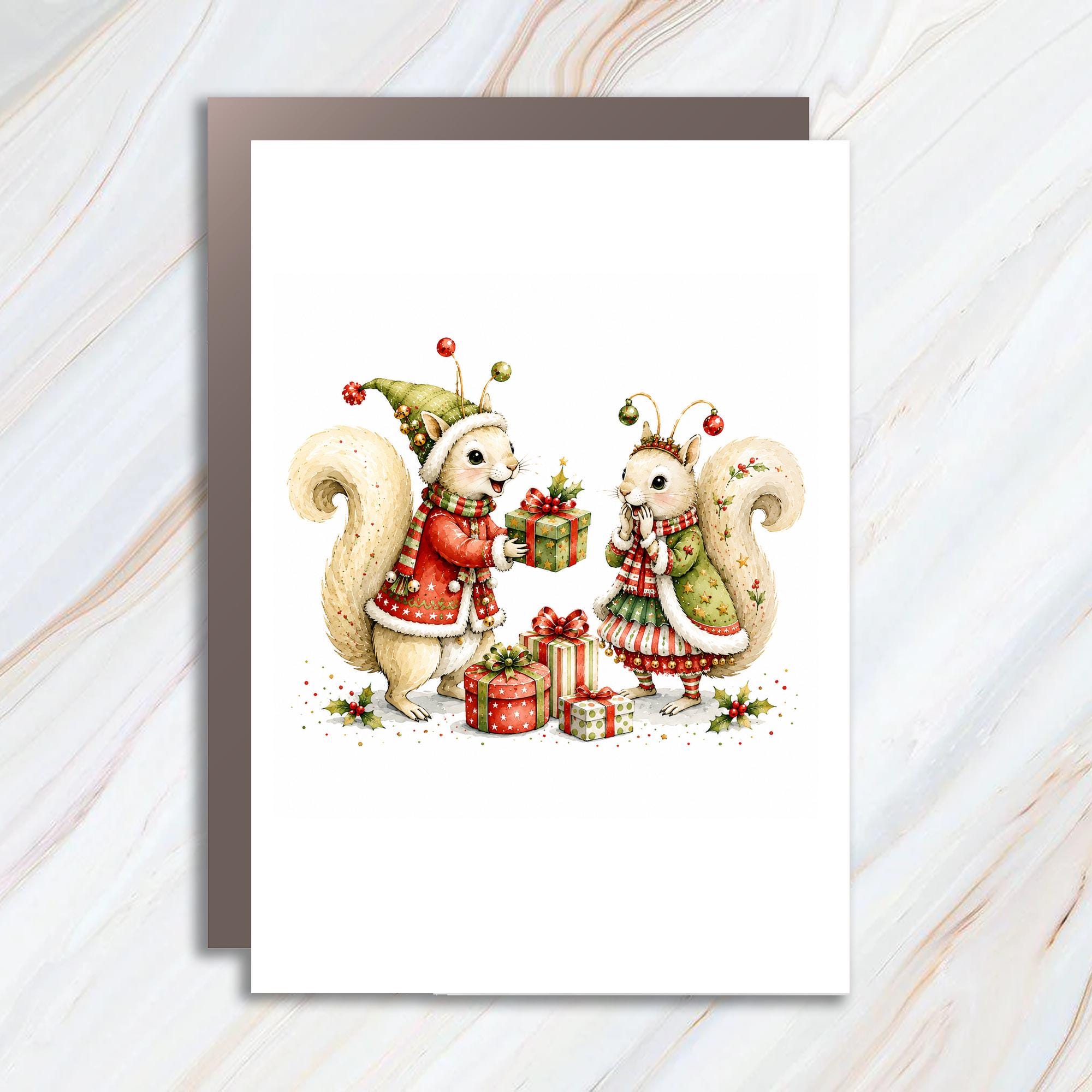 Christmas Squirrels Greeting Card Cute Holiday Card Woodland Animals Christmas Card For Animal Lover Festive Holiday Card C1467