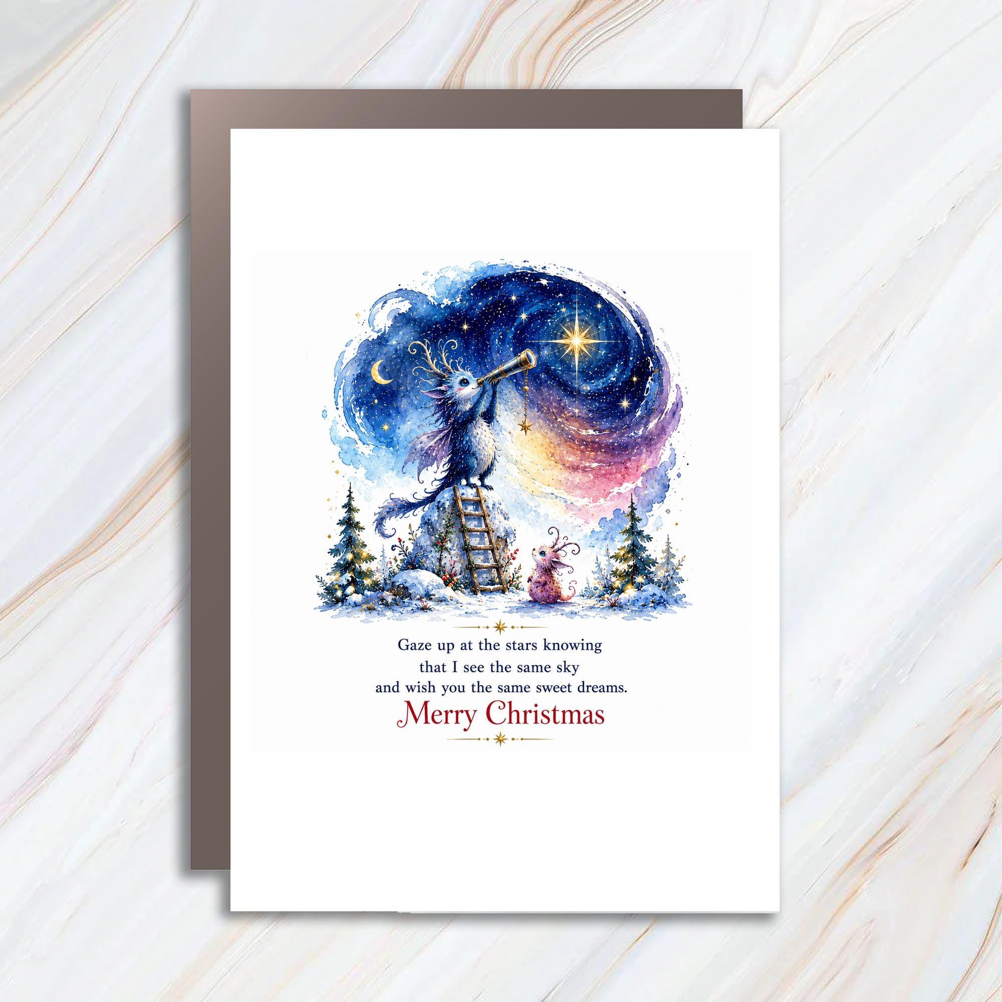Gaze Up At The Stars Knowing Merry Christmas Card Fantasy Creatures Stargazing Holiday Card For Family Sweet Dreams C1471