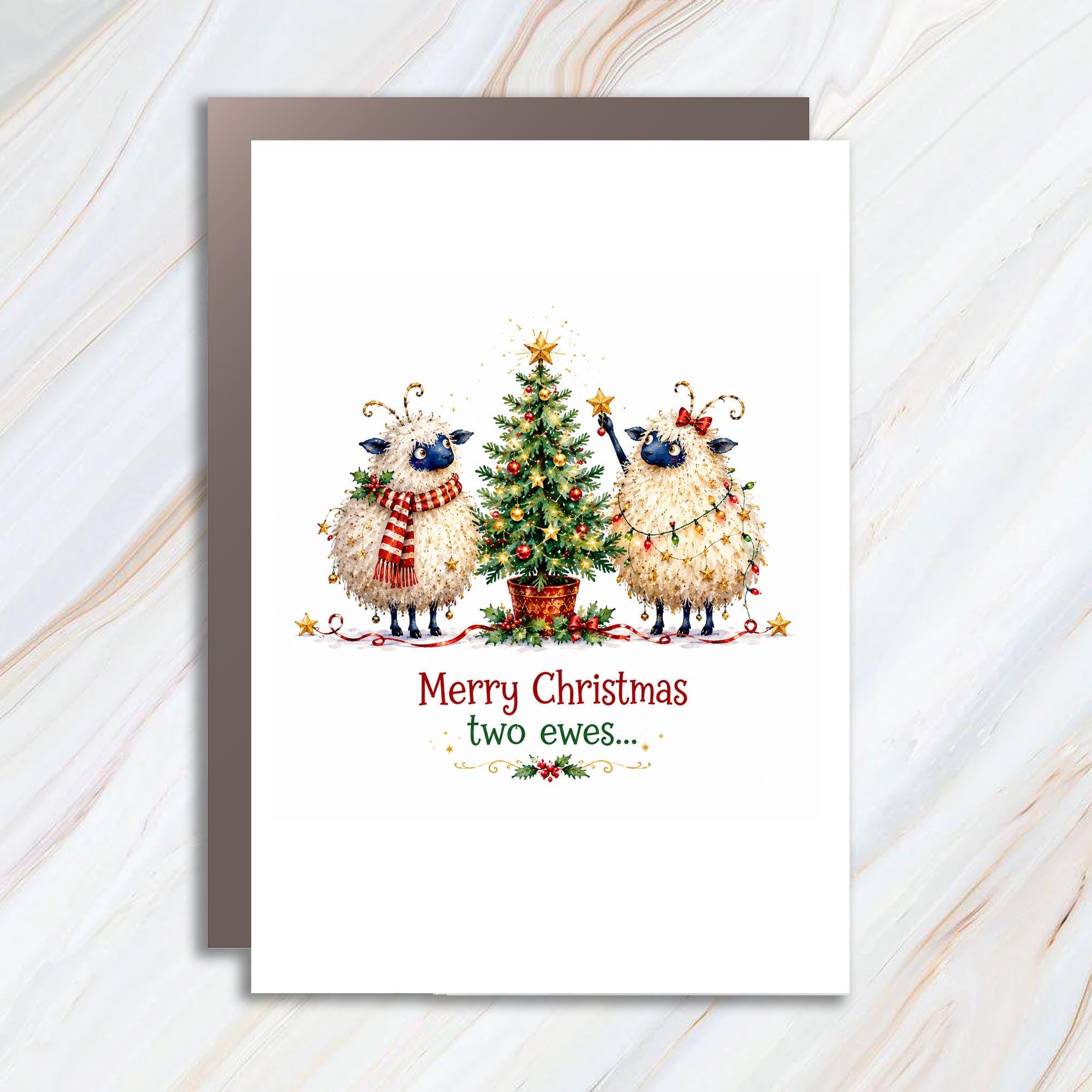 Merry Christmas Two Ewes... Funny Christmas Card Sheep Holiday Greeting Card Cute Animal Card For Her For Him Festive Card C1473