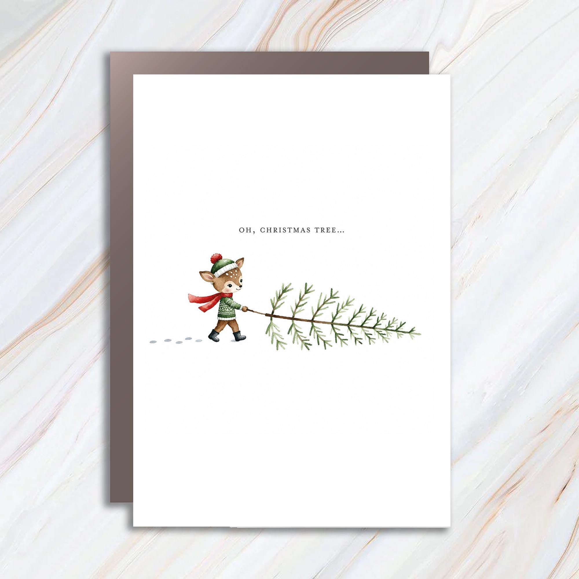 Oh, Christmas Tree... Cute Deer Christmas Card Holiday Greeting Card For Kids Family Festive Animal Card Winter C1492
