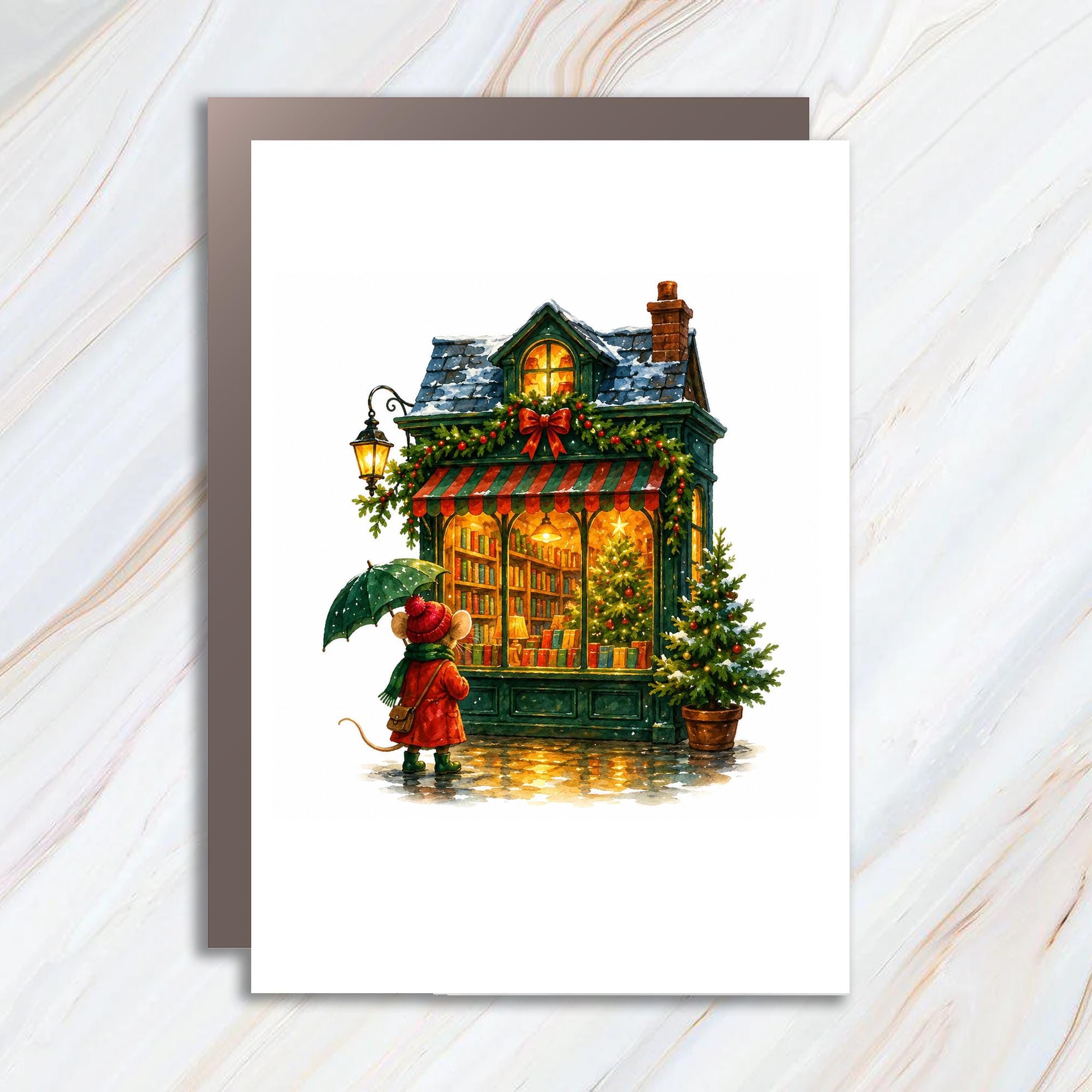 Mouse In Winter Scene Christmas Card Cute Holiday Greeting Card Festive Animal Illustration For Kids Family Seasonal C1493