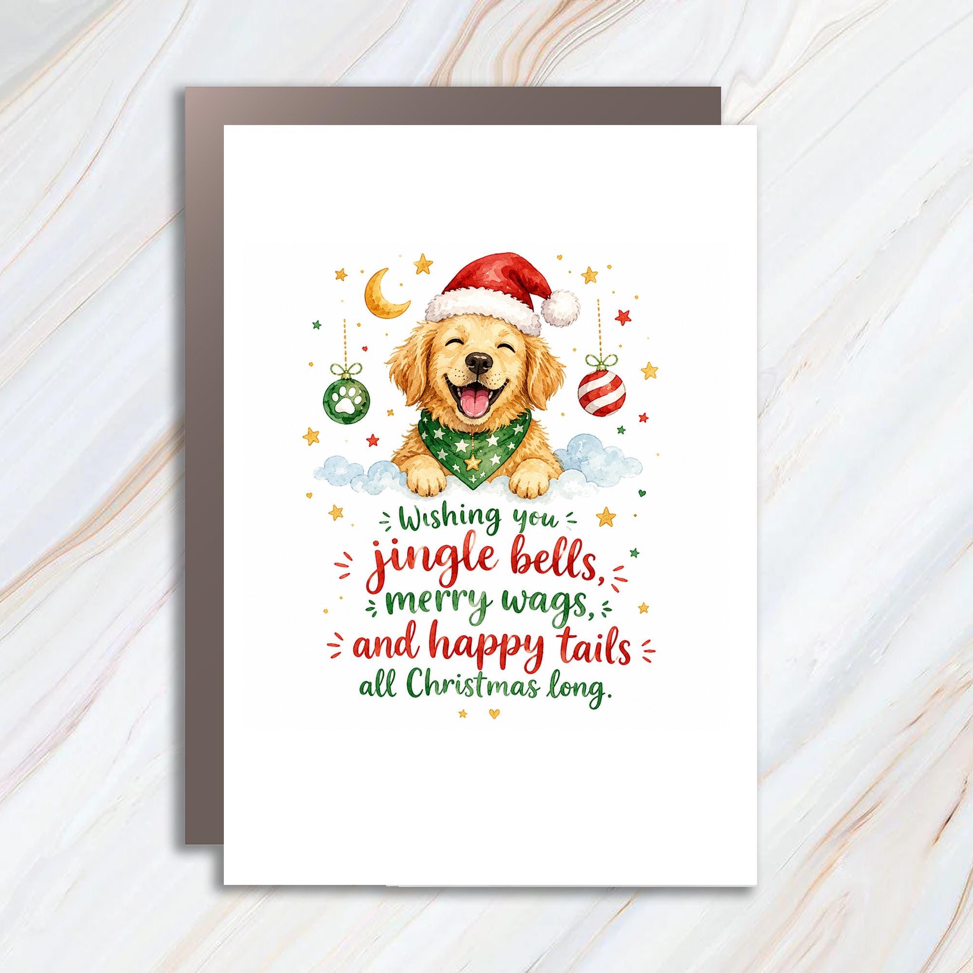 Wishing You Jingle Bells Merry Wags Happy Tails Christmas Card Cute Dog Santa Hat Holiday Greeting Card For Dog Lovers C1478