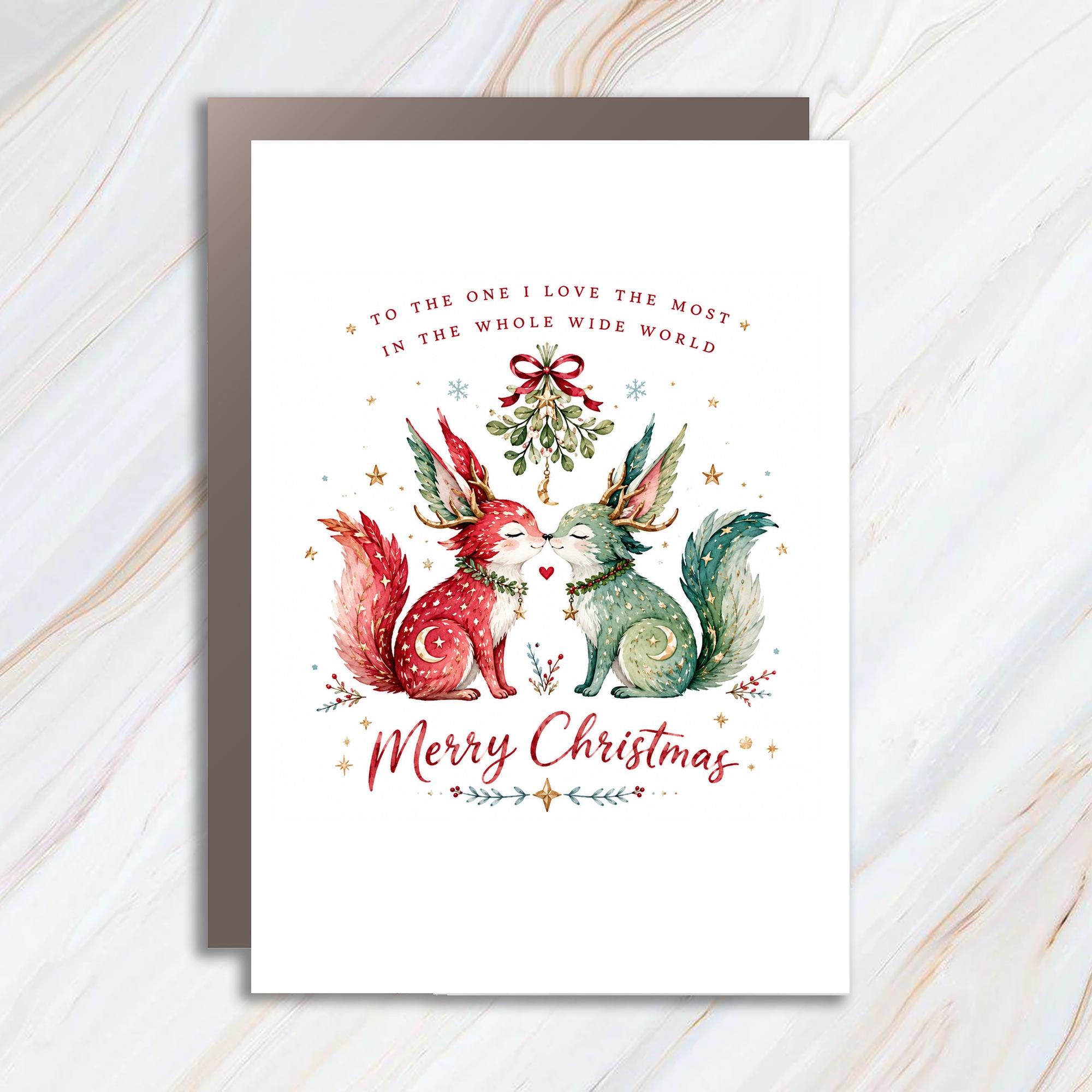 To The One I Love The Most In The Whole Wide World Merry Christmas Card Festive Foxes Holiday Greeting For Partner Cute Animal C1499