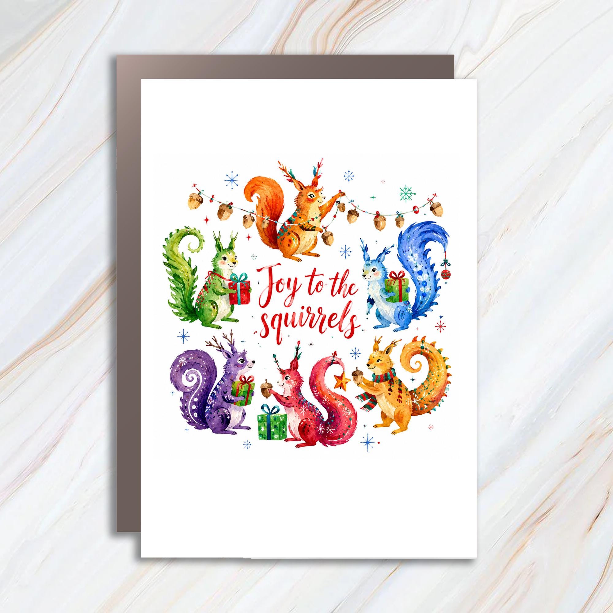 Joy To The Squirrels Christmas Card Cute Holiday Greeting Card Woodland Animal Lovers Festive Squirrel C1501