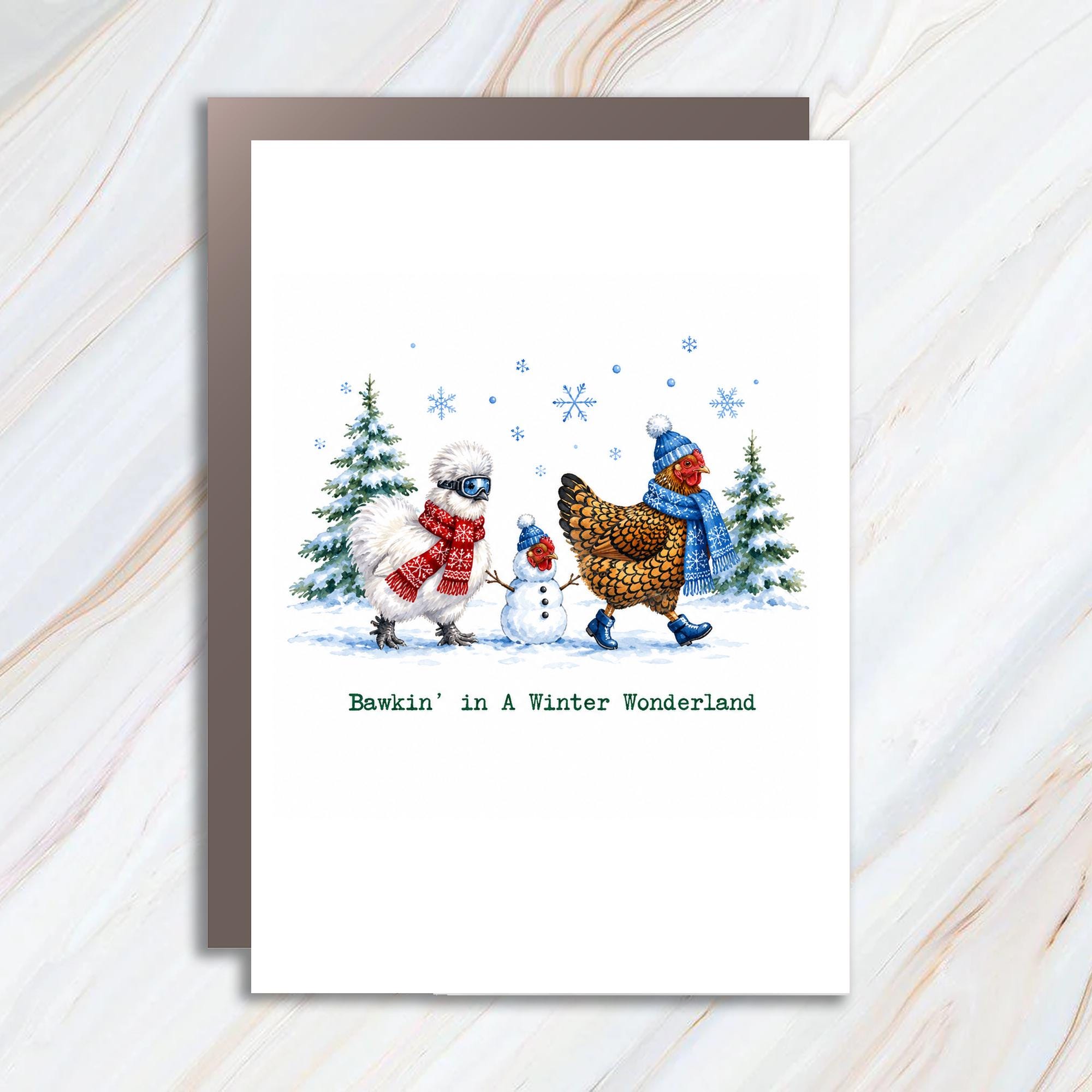 Bawkin' In A Winter Wonderland Funny Christmas Card Cute Chickens Winter Holiday Card Animal Lover Festive Greeting Card C1487