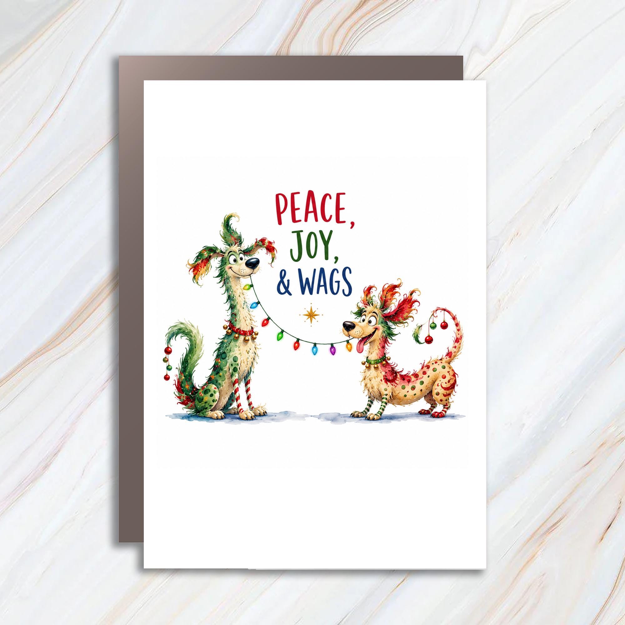 Peace, Joy, & Wags Christmas Card Festive Dogs Holiday Greeting Card Cute Pet Lover Christmas Card For Dog Lovers C1508