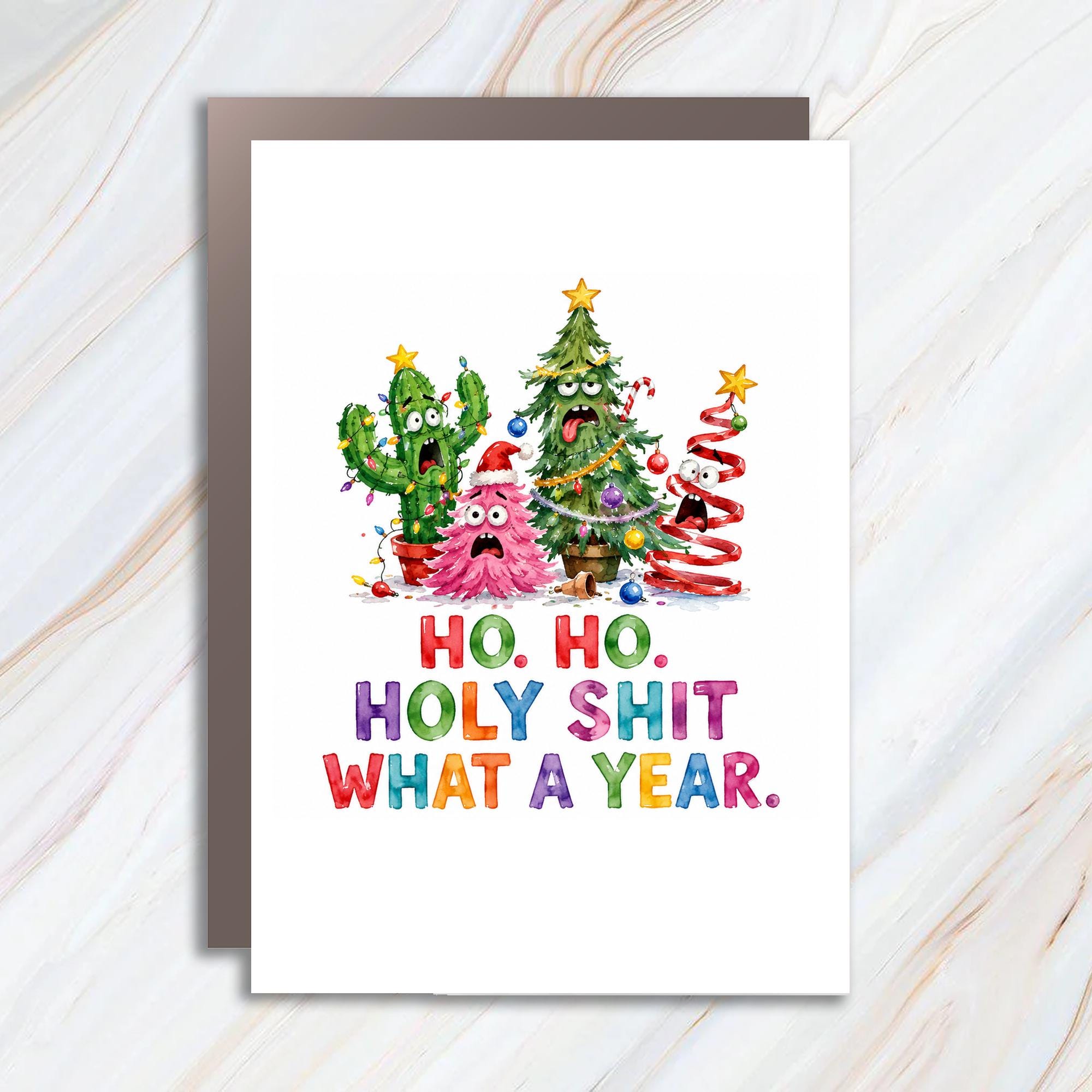 Ho. Ho. Holy Shit What A Year. Funny Christmas Card Holiday Greeting Card For Friends Family Unique Xmas Card C1488