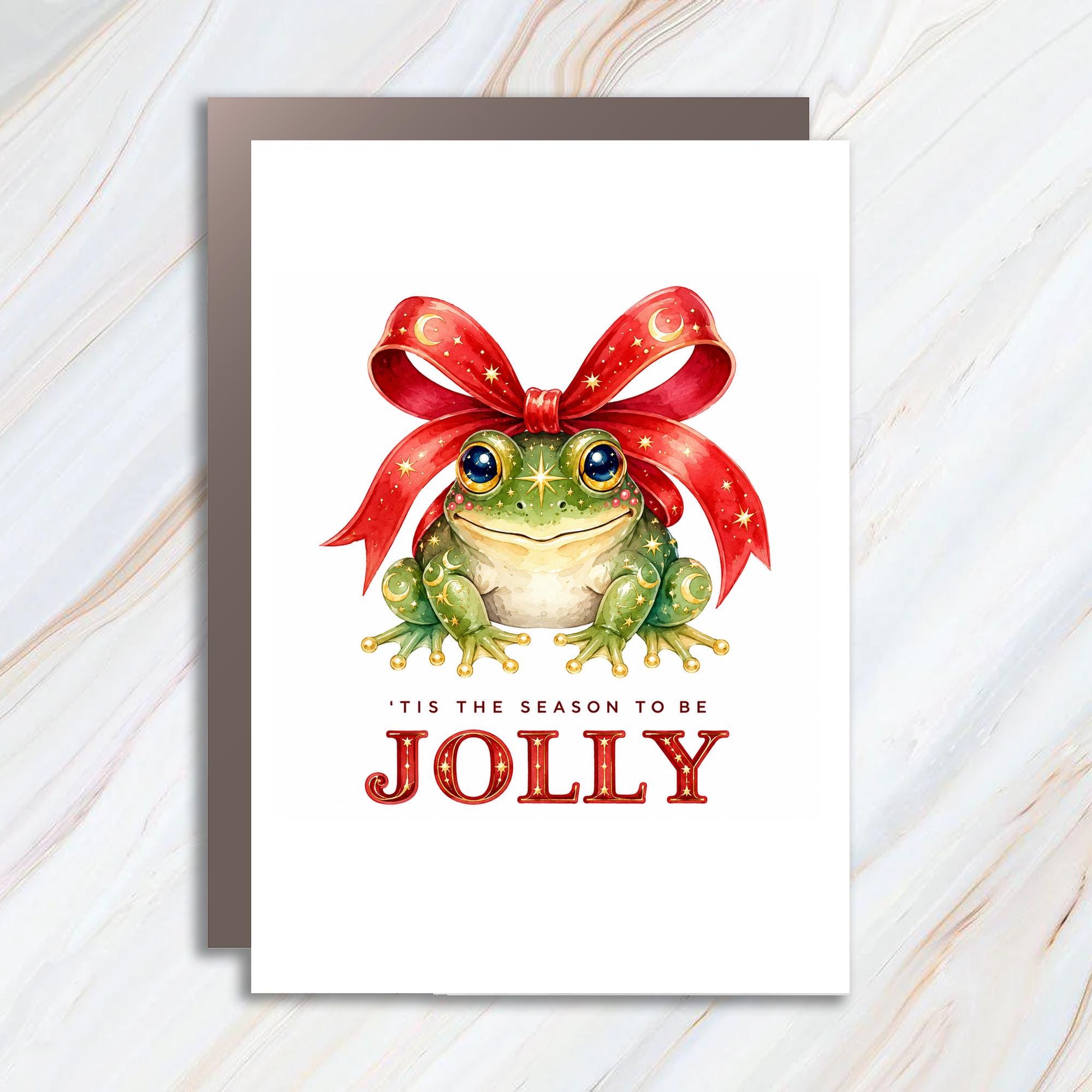 Tis The Season To Be Jolly Christmas Card Festive Frog Cute Holiday Greeting Card For Animal Lovers Funny Xmas Card C1509