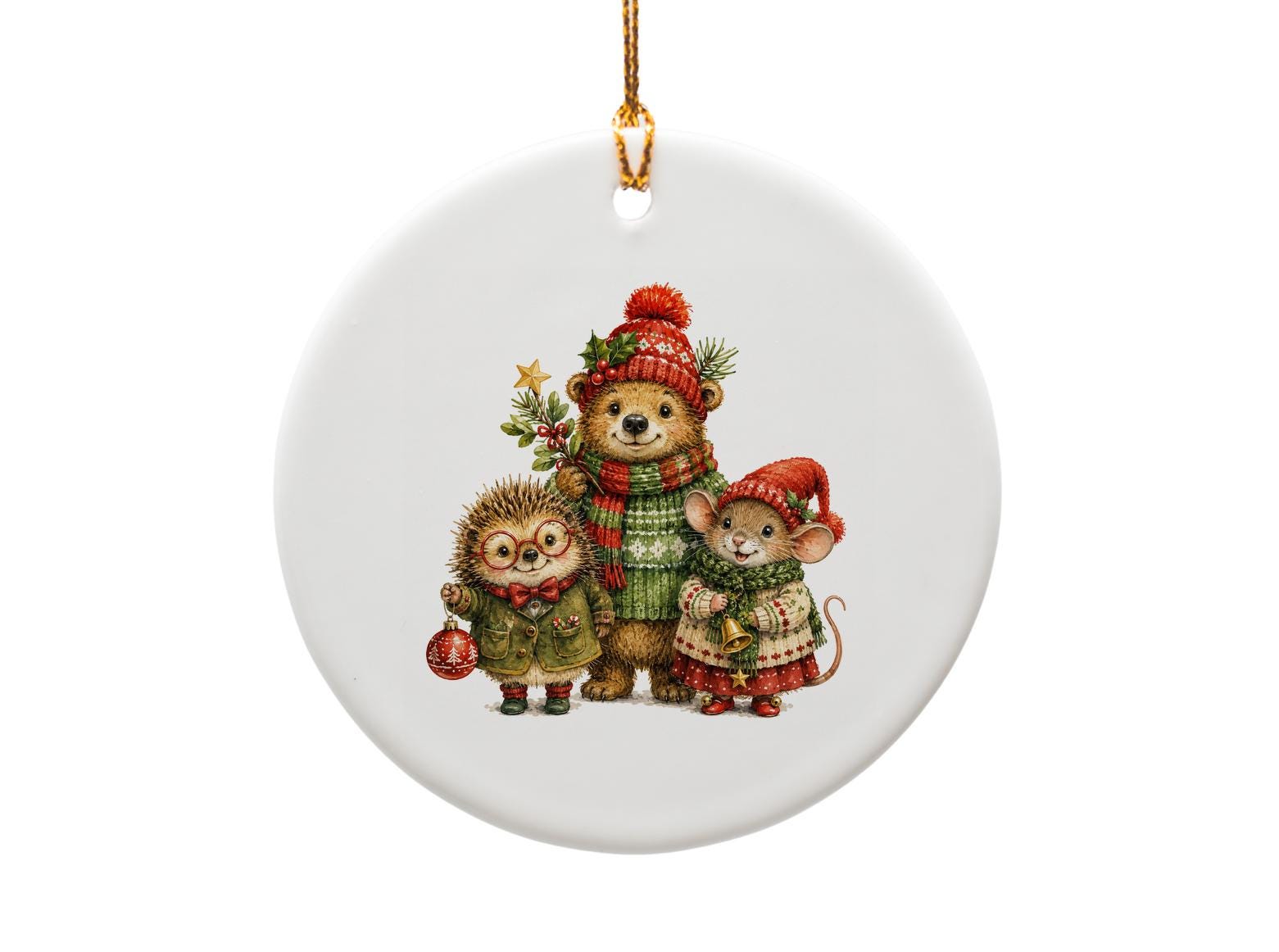 Cute Animal Christmas Greeting Card Bear Hedgehog Mouse Winter Holiday Card For Kids Family Adorable Festive Illustration C1465