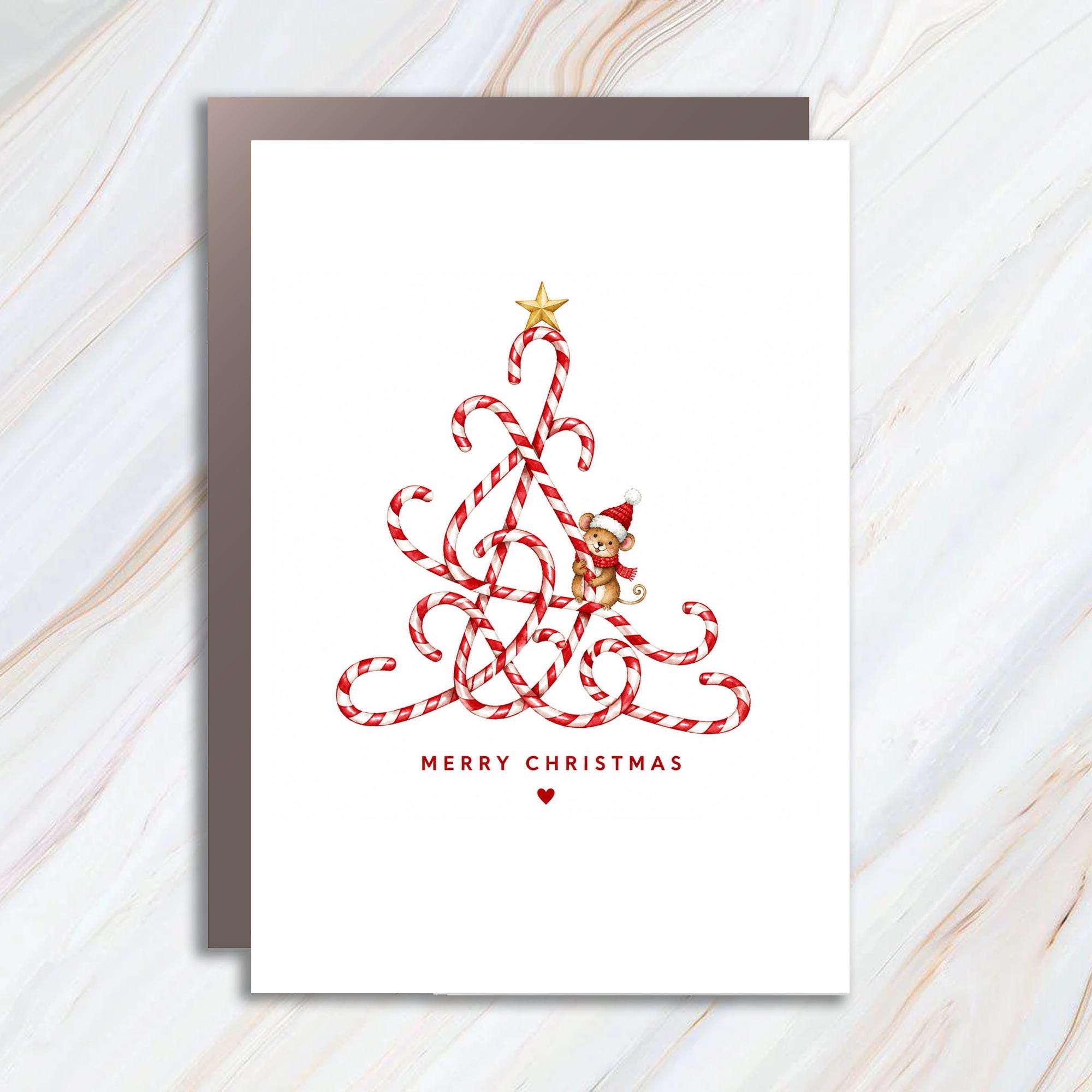 Merry Christmas Cute Candy Cane Tree Christmas Card Adorable Mouse Holiday Greeting Card For Kids Family Festive C1494