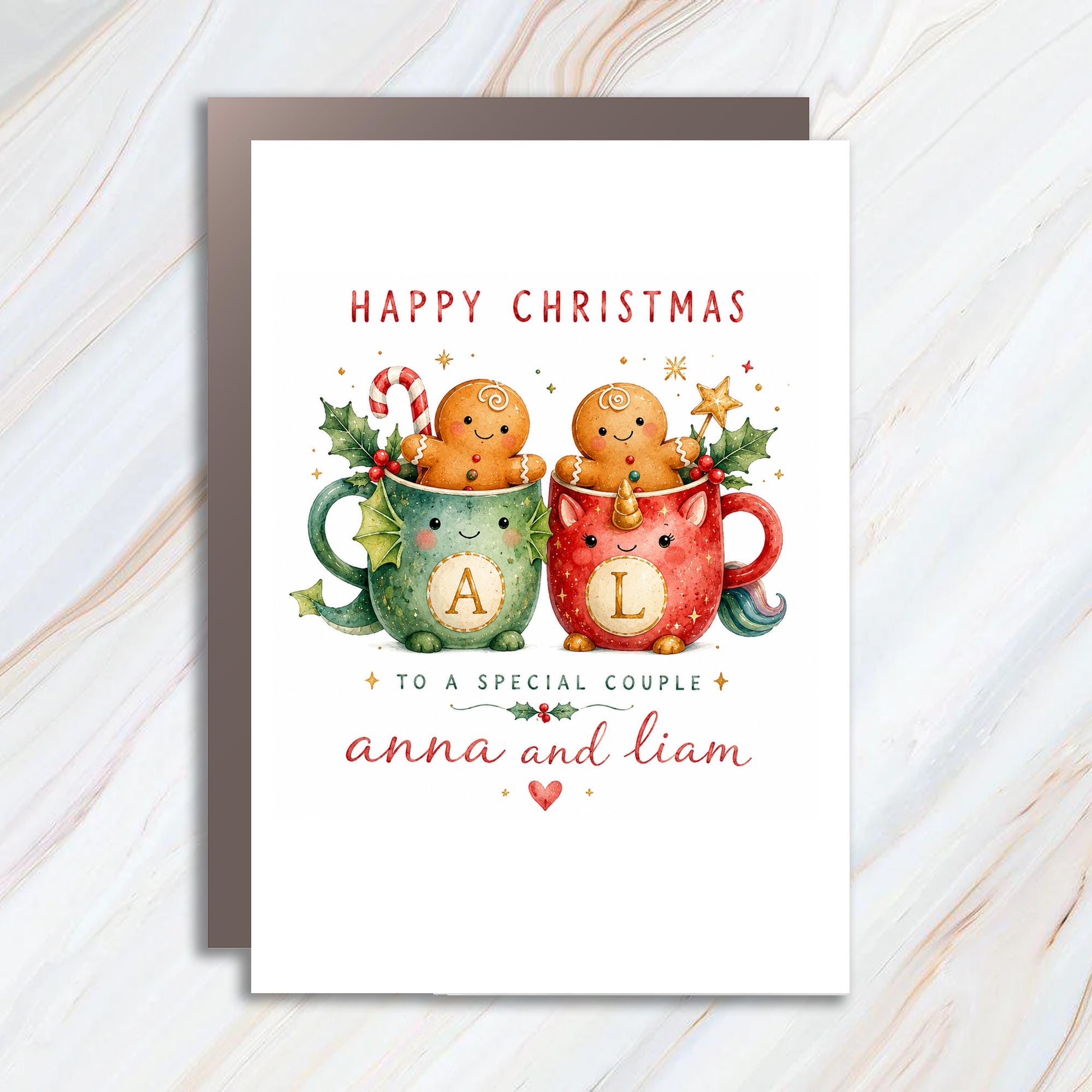 Personalized Happy Christmas To A Special Couple Christmas Card Cute Gingerbread Mug Couple Holiday Greeting Card C1495