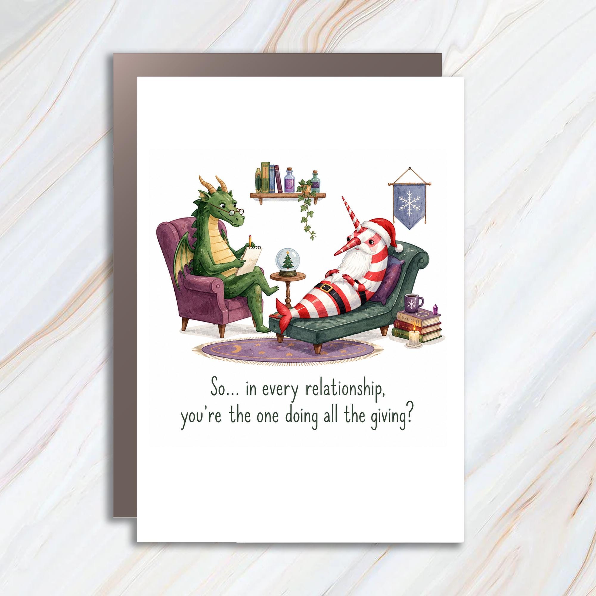 So... In Every Relationship, You're The One Doing All The Giving? Funny Christmas Card Dragon Santa Narwhal Holiday C1500