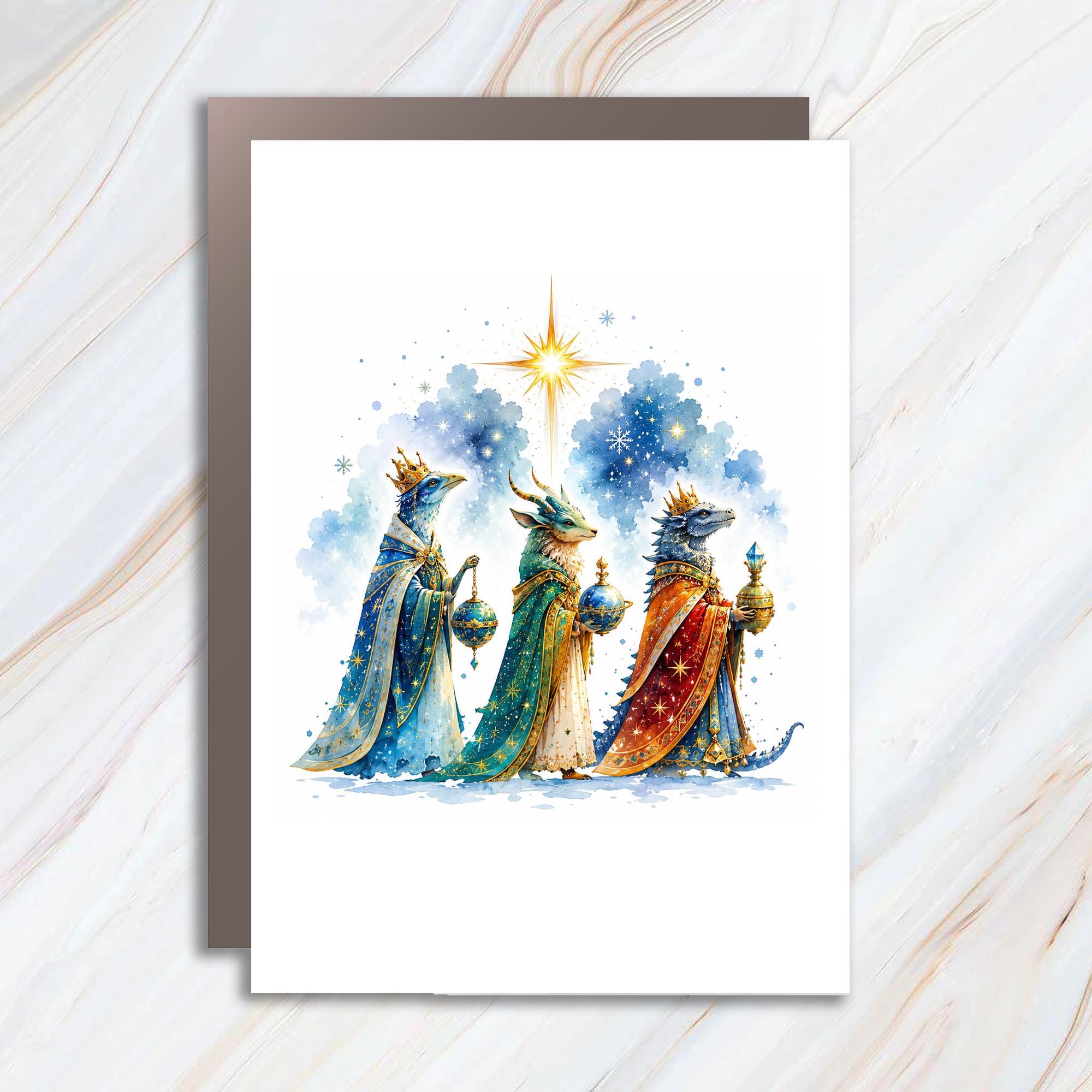 Three Wise Animals Christmas Greeting Card Watercolor Fantasy Art Holiday Card For Animal Lover Unique Festive Card C1502