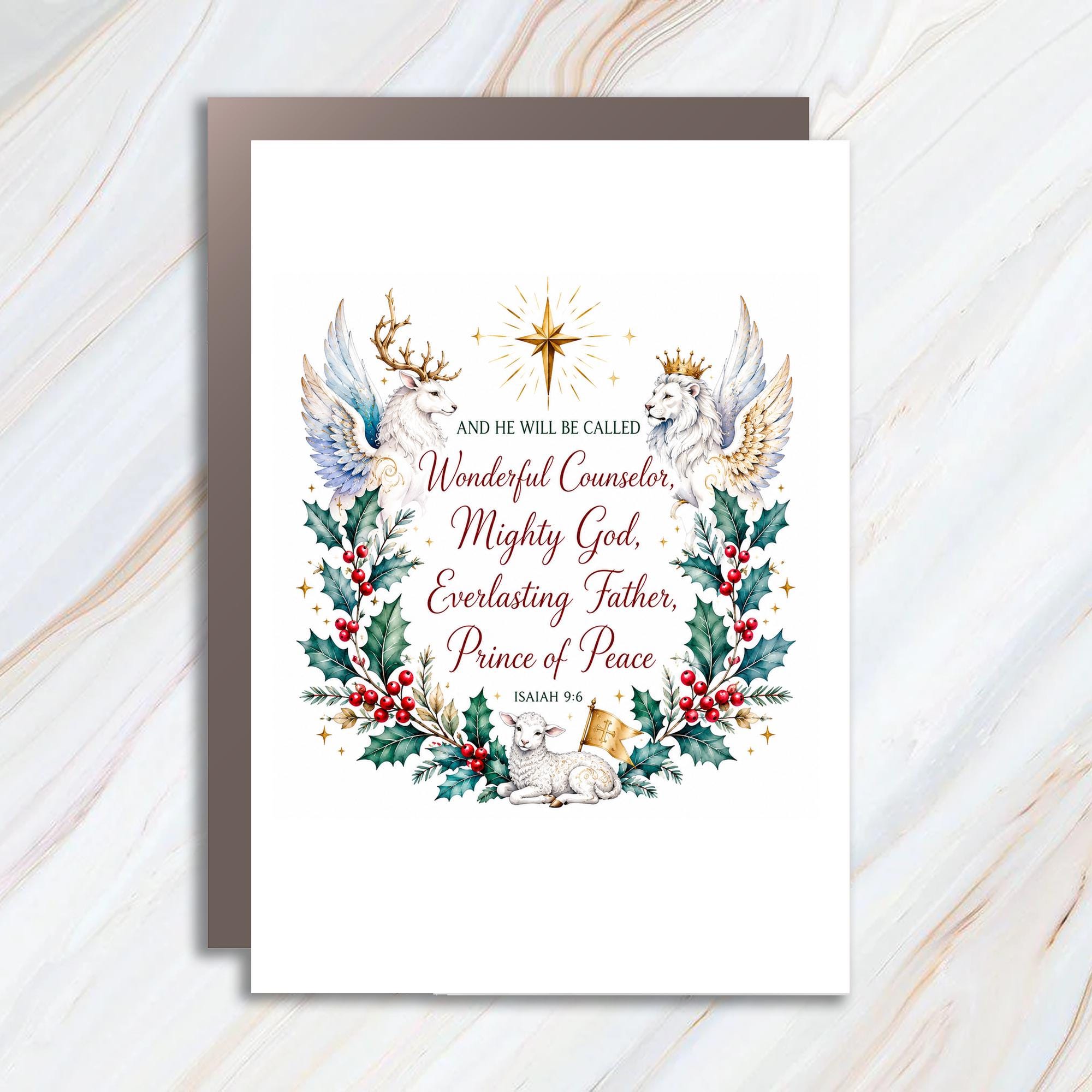 And He Will Be Called Wonderful Counselor, Mighty God, Everlasting Father, Prince Of Peace Isaiah 9:6 Christmas Card Religious Hol C1503