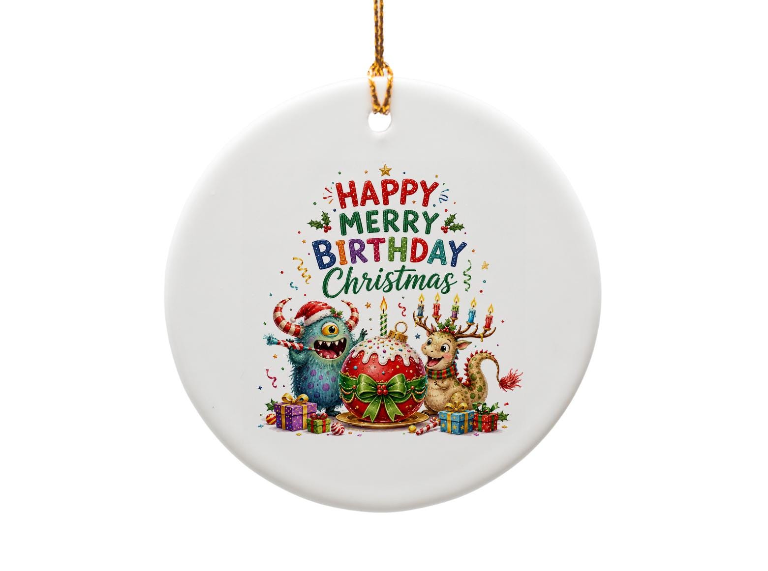 Happy Merry Birthday Christmas Ornament Fun Holiday Decor Monster Reindeer Gift Cute Xmas Decoration Party Favor O1496