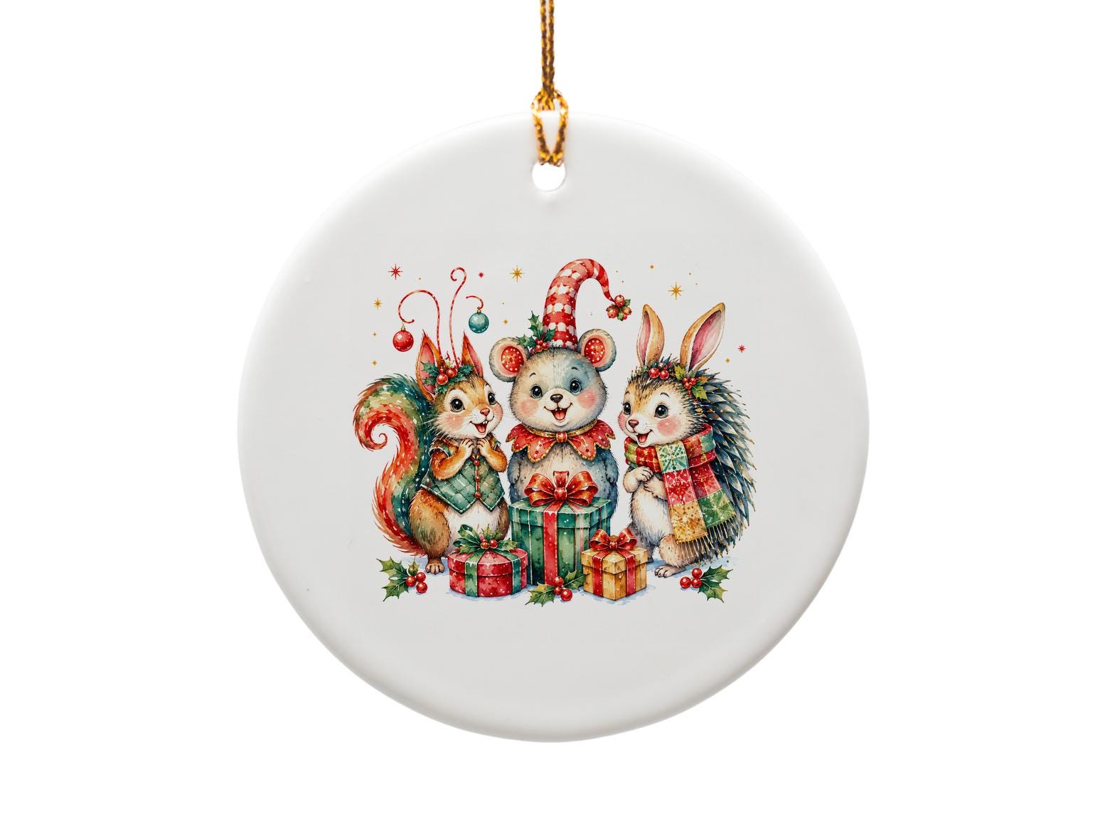 Cute Woodland Animals Christmas Ornament Holiday Decor Festive Gift Squirrel Bear Hedgehog Winter Decoration For Kids O1498