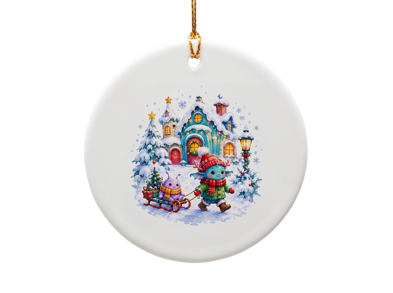Cute Winter Scene Ornament Fantasy Creatures Christmas Decoration Holiday Tree Decor Festive Home Decor Gift O1504