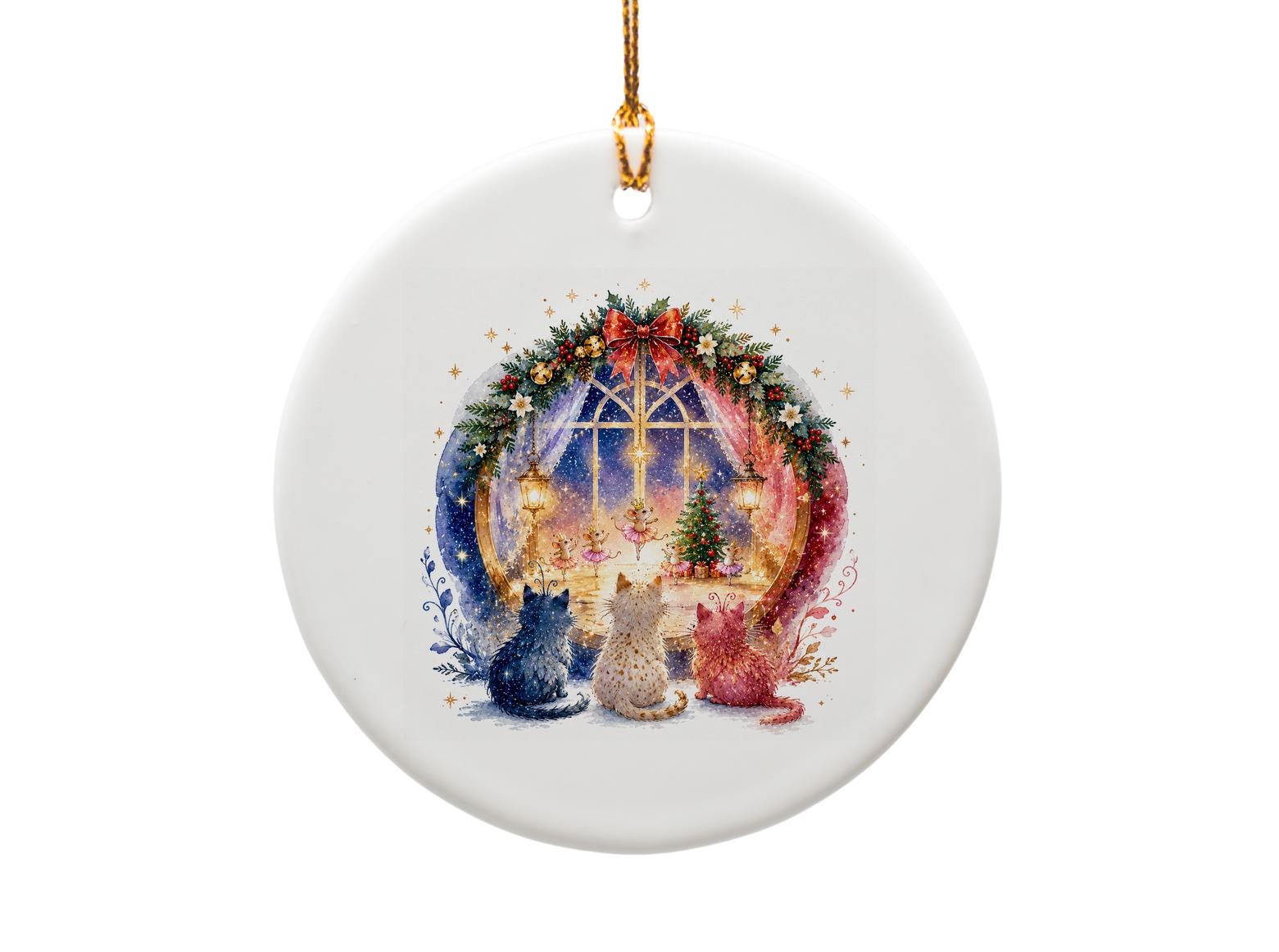 Cats Watching Ballet Mice Christmas Ornament Cute Holiday Decor Festive Tree Decoration Animal Lover Gift O1506