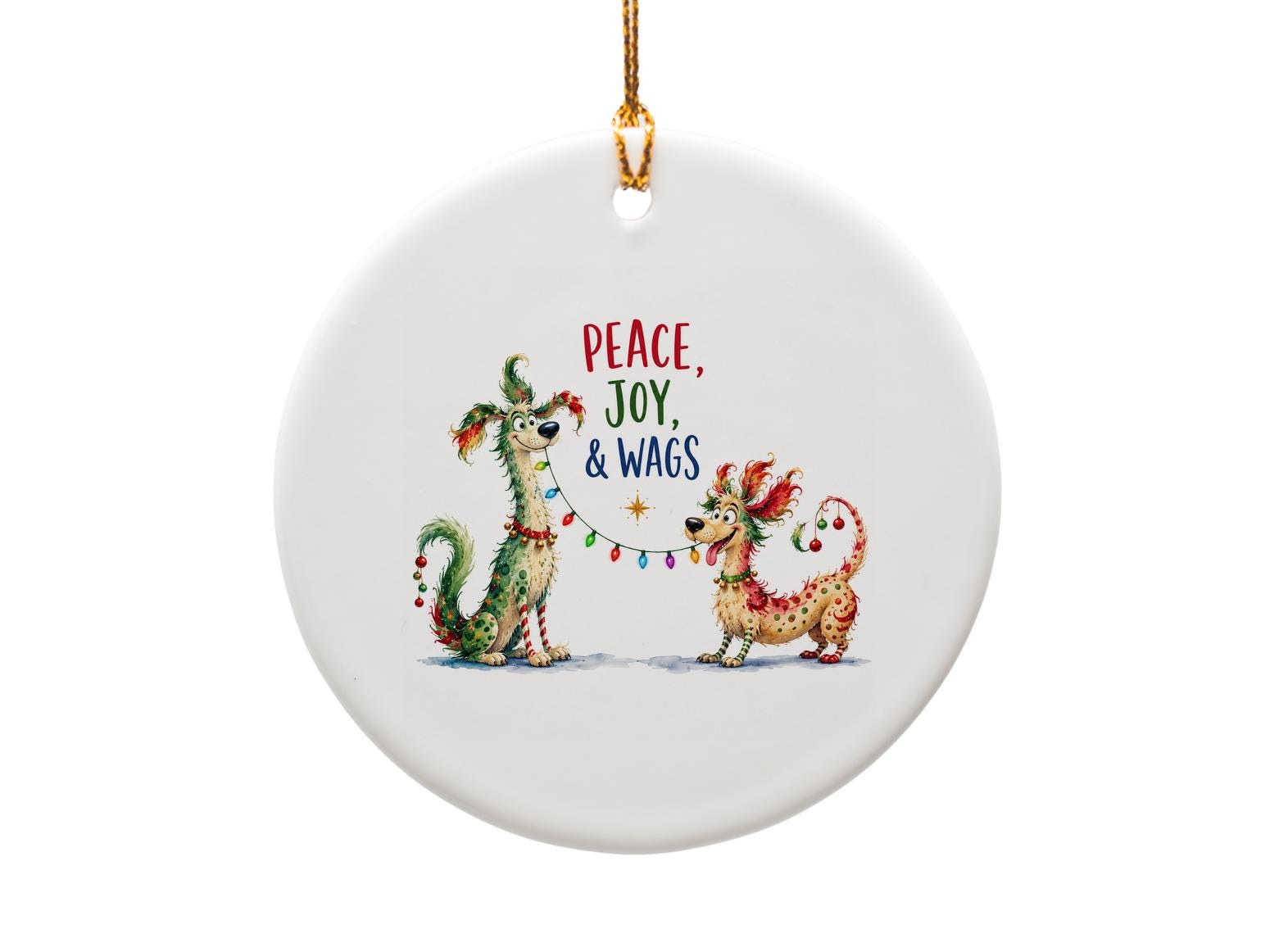 Peace, Joy, & Wags Christmas Ornament Festive Dog Decor Holiday Pet Lover Gift Cute Animal Ornament O1508
