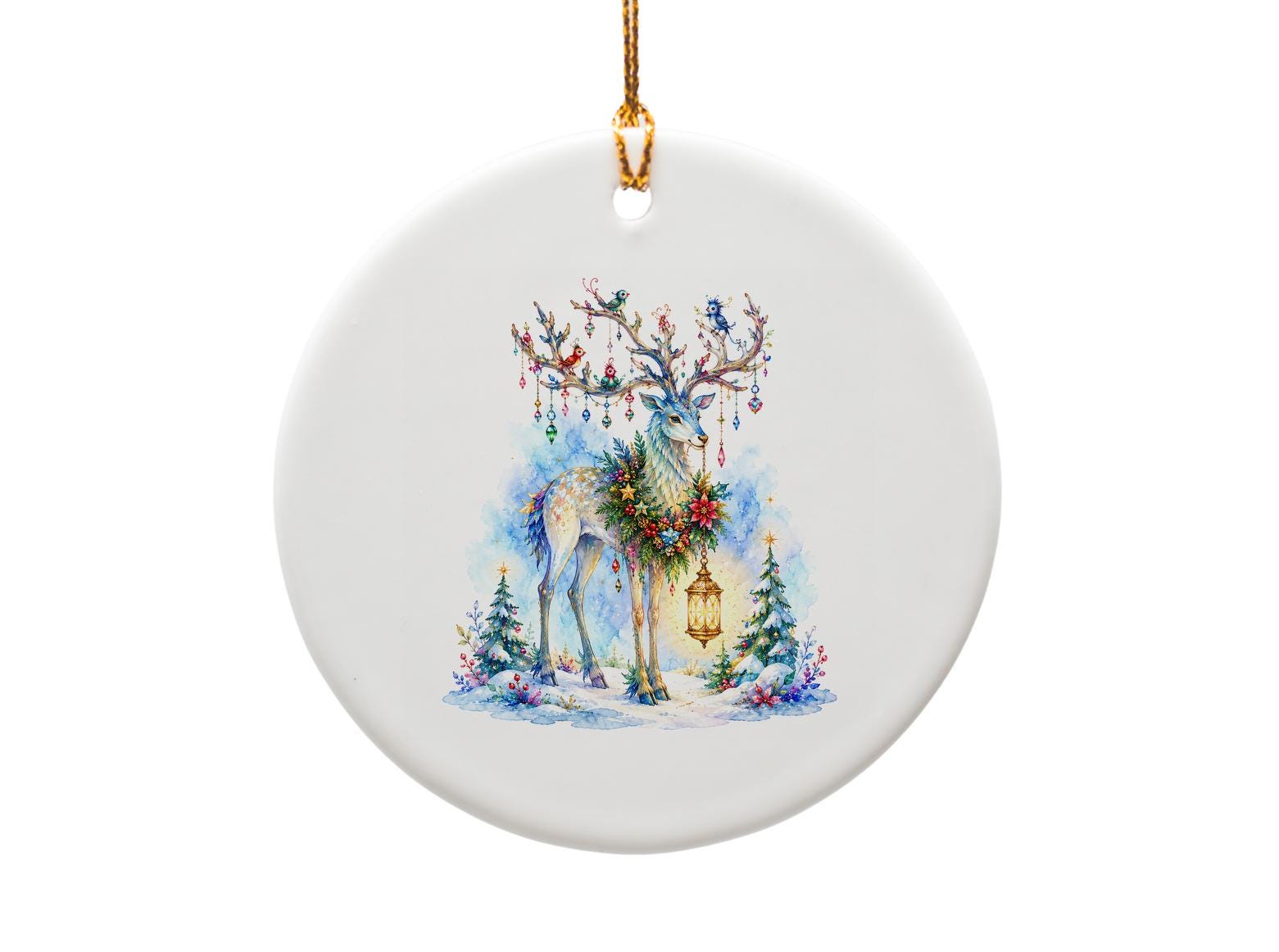 Festive Reindeer Christmas Greeting Card Watercolor Holiday Card For Animal Lover Winter Wonderland Art Card C1483