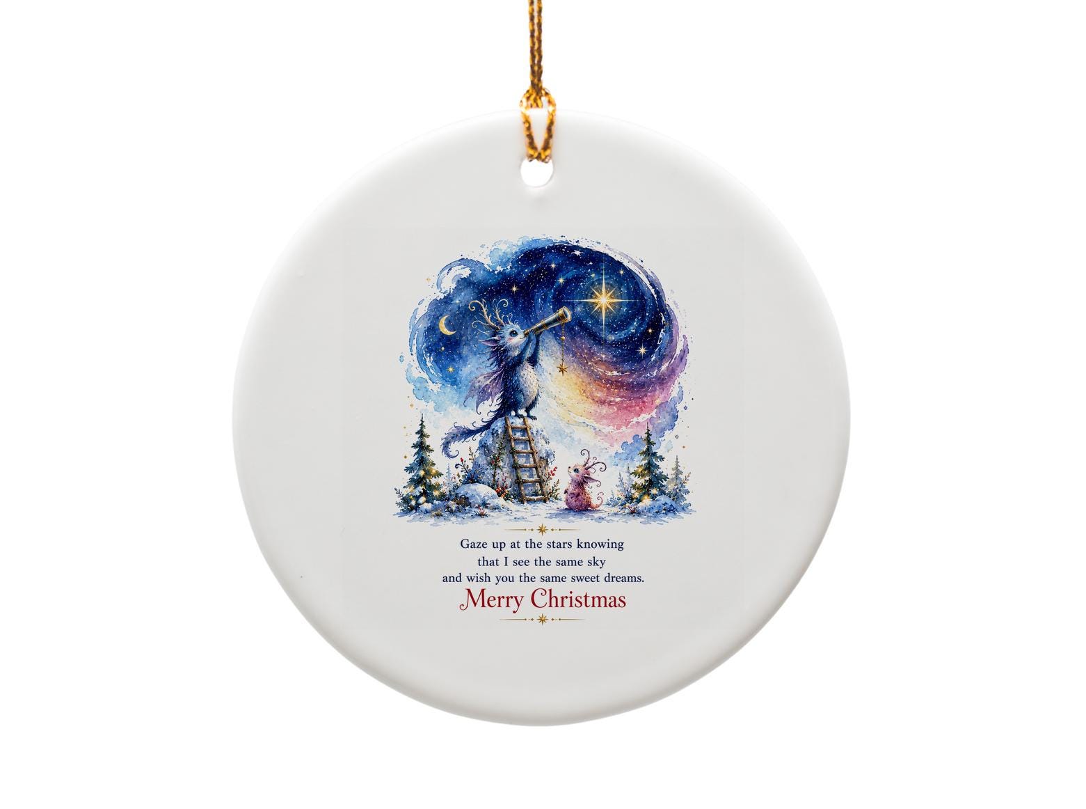 Gaze Up At The Stars Merry Christmas Ornament Whimsical Creatures Stargazing Holiday Decor Cute Winter Scene O1471