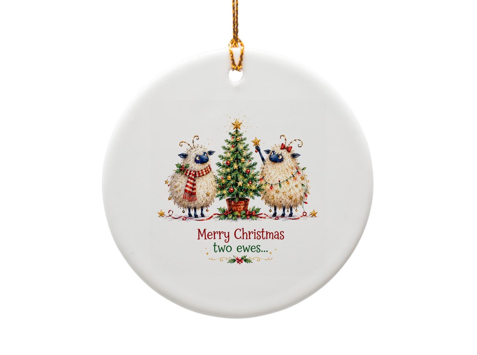 Merry Christmas Two Ewes Ornament Funny Sheep Christmas Tree Decoration Cute Holiday Gift For Animal Lover Festive Home Decor O1473