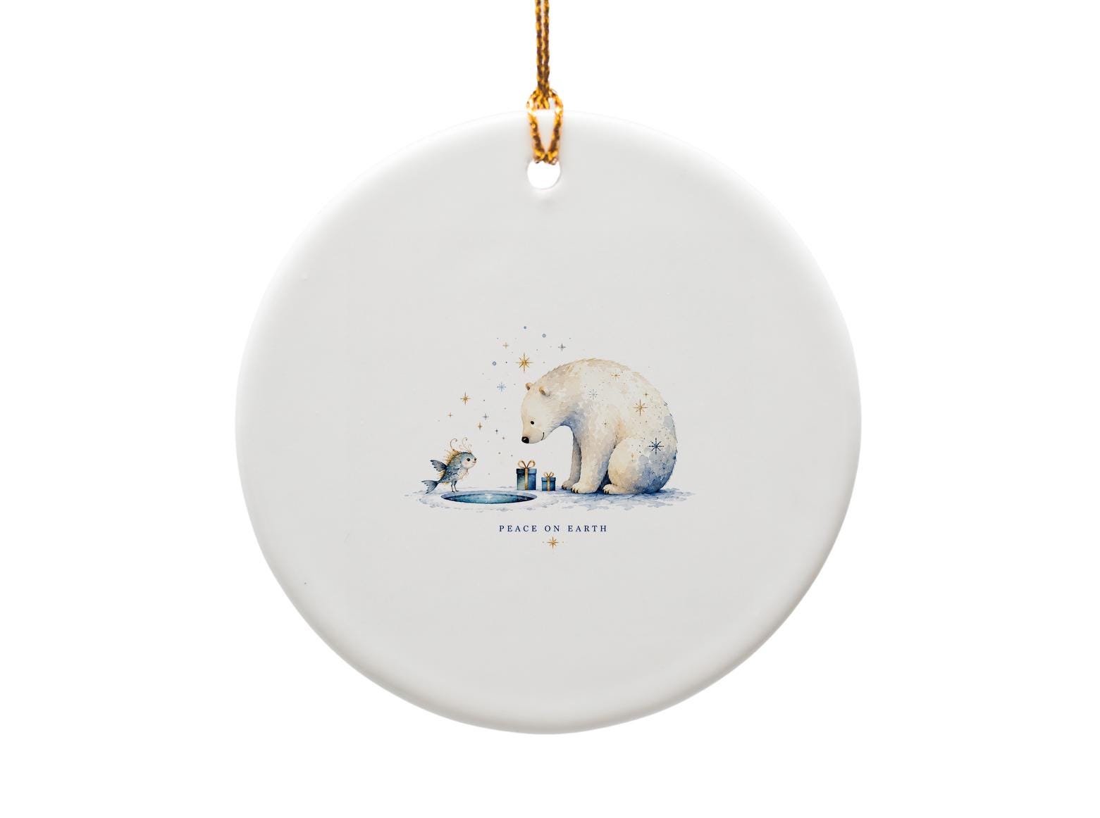 Peace On Earth Christmas Ornament Polar Bear And Fish Winter Scene Holiday Decor Cute Animal Gift O1474